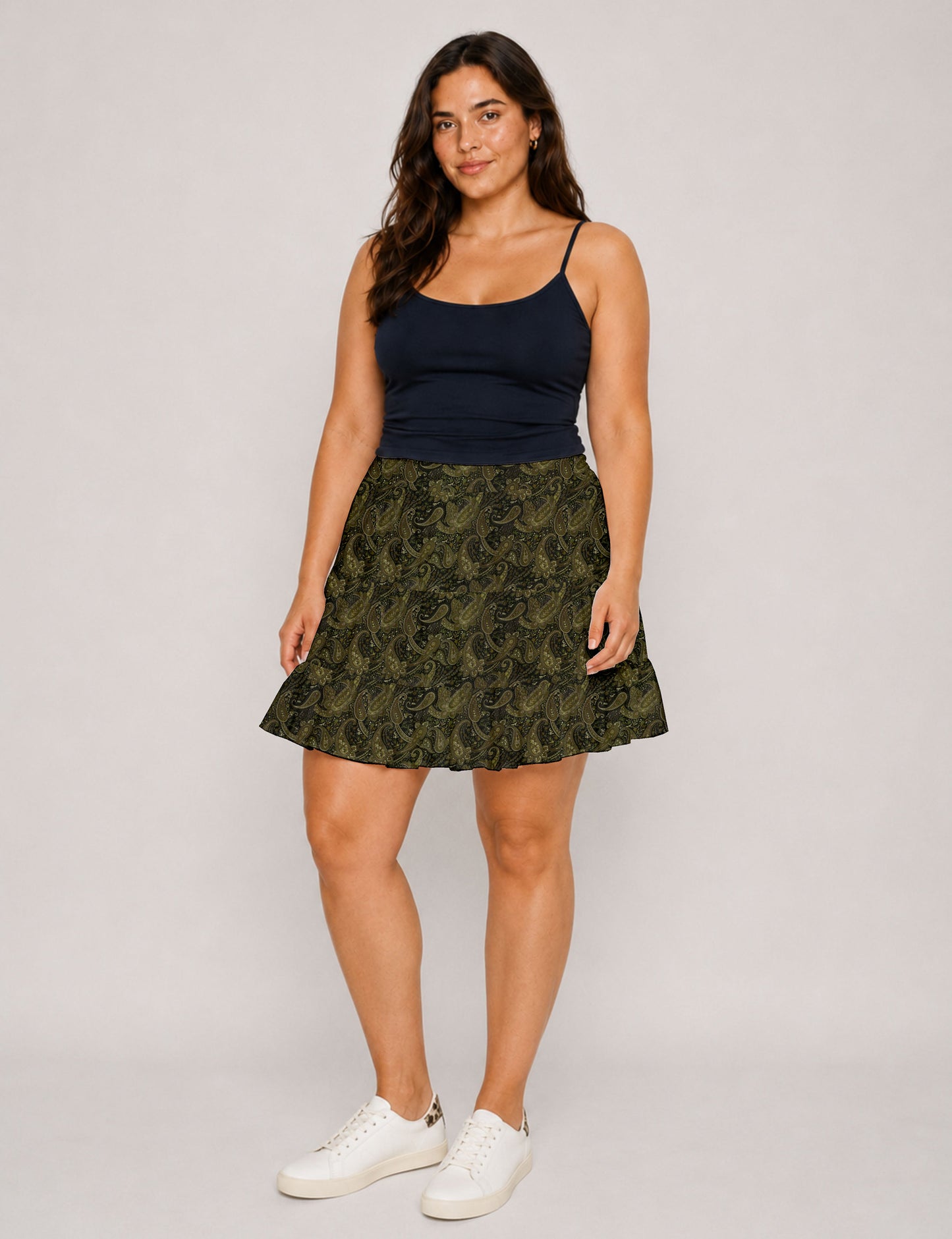 Short tiered skirt - Green Paisley