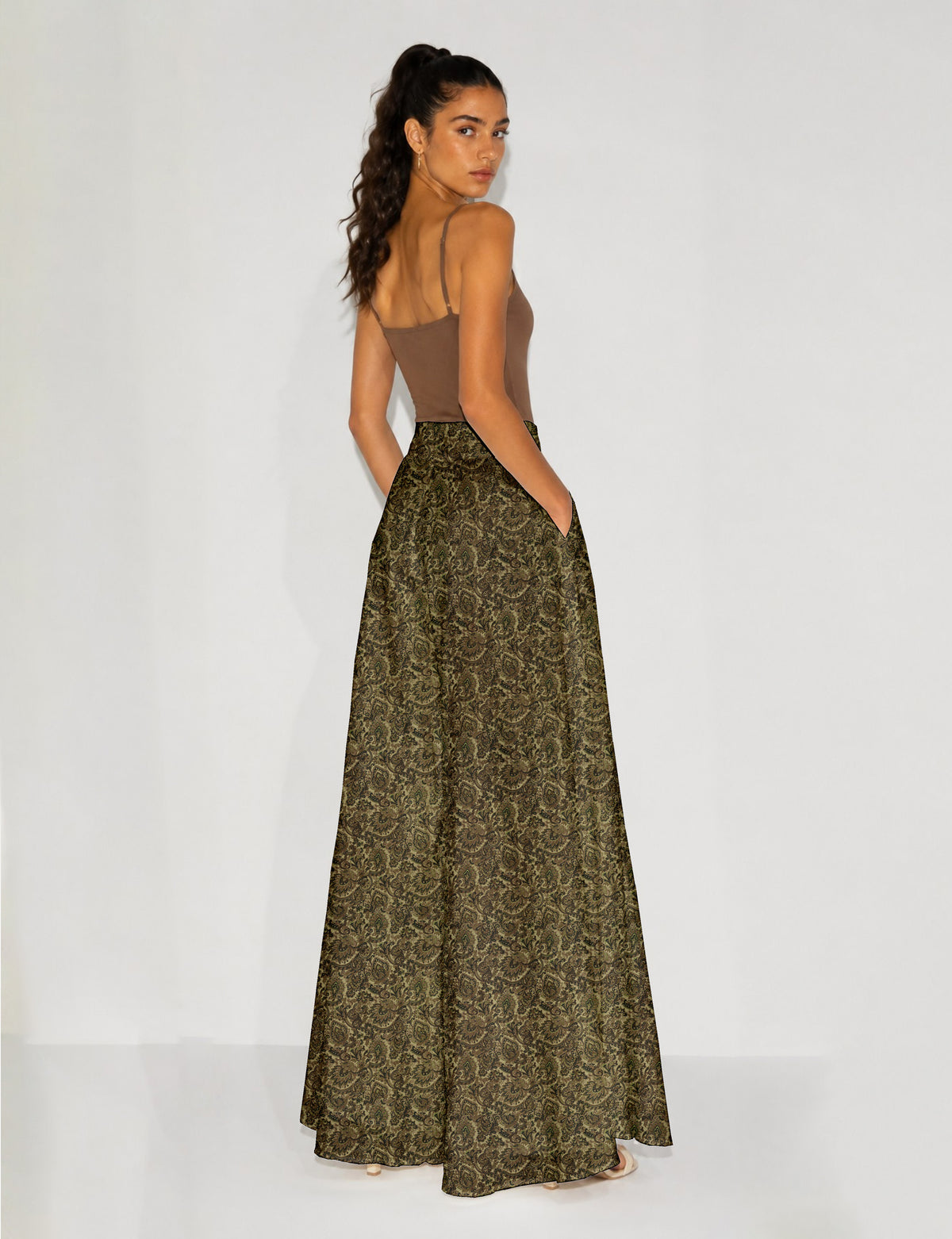 Wide Leg Palazzo Trousers - Green Tropical