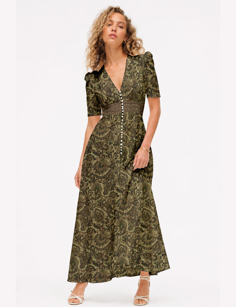 Maxi romantic dress - Green Tropical