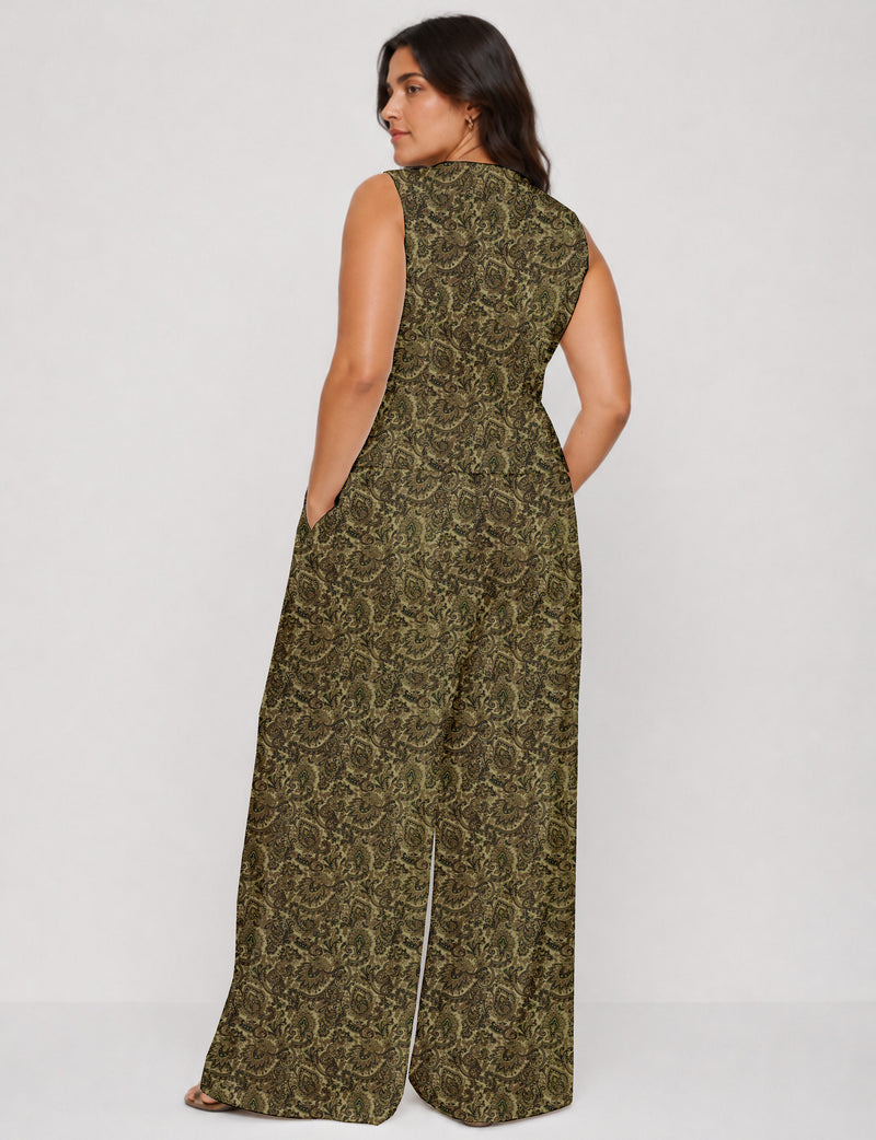 Women's tailored waistcoat set with a sleeveless V-neck button-front waistcoat and high-rise wide leg trousers in a coordinated matching outfit.