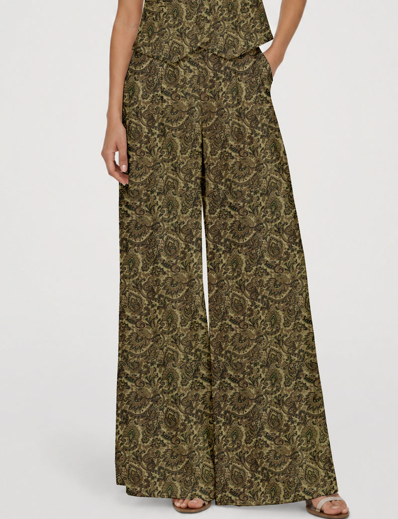 Wide leg pleated trouser - Green Tropical