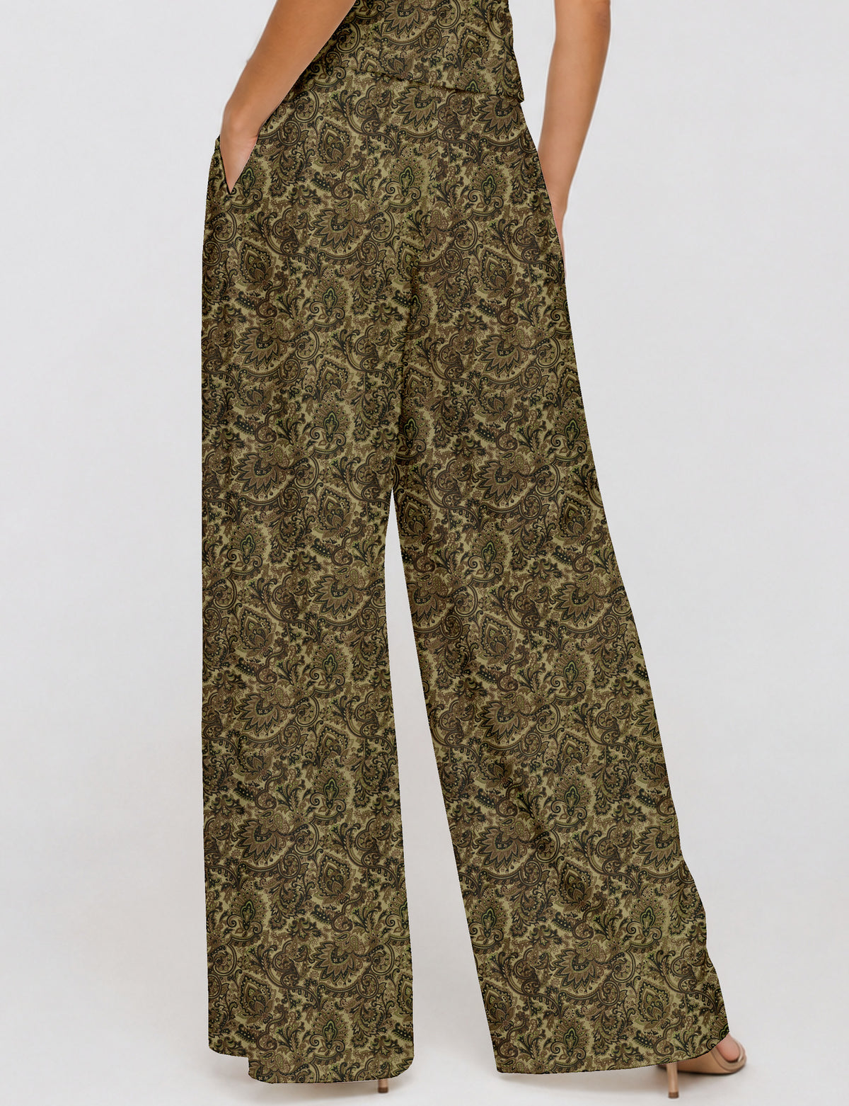 Wide leg pleated trouser - Green Tropical