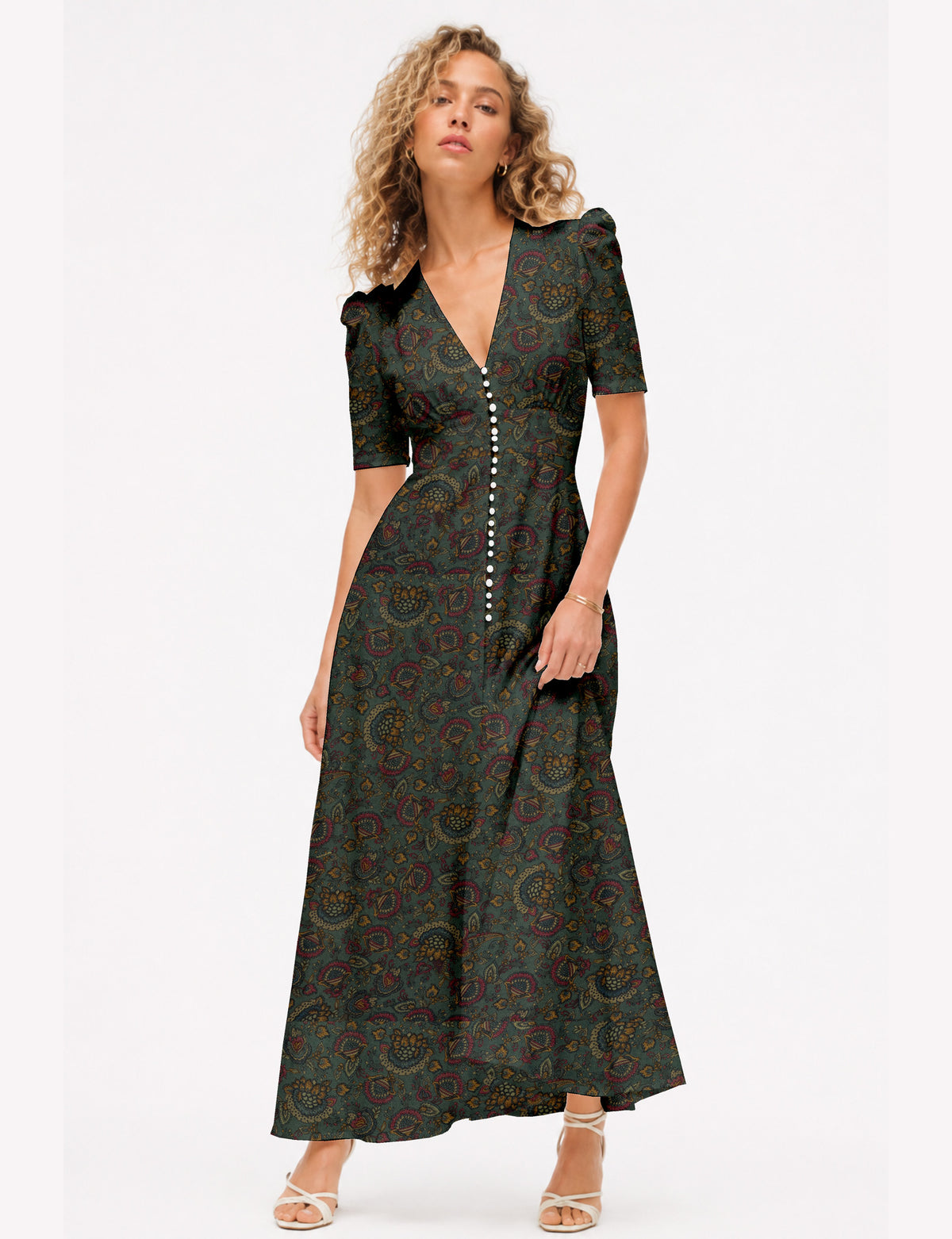 Maxi romantic dress - Green Tropical