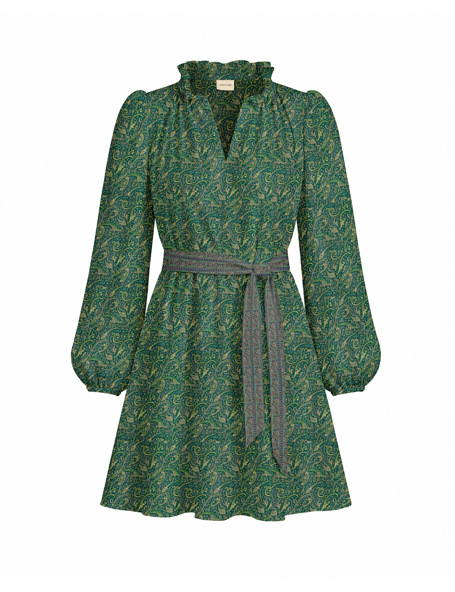 Swing dress with belt - Green Tropical