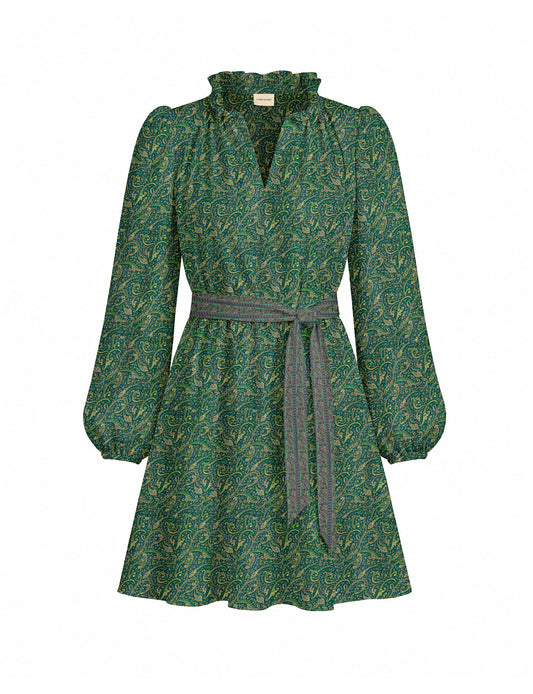 Swing dress with belt - Green Tropical
