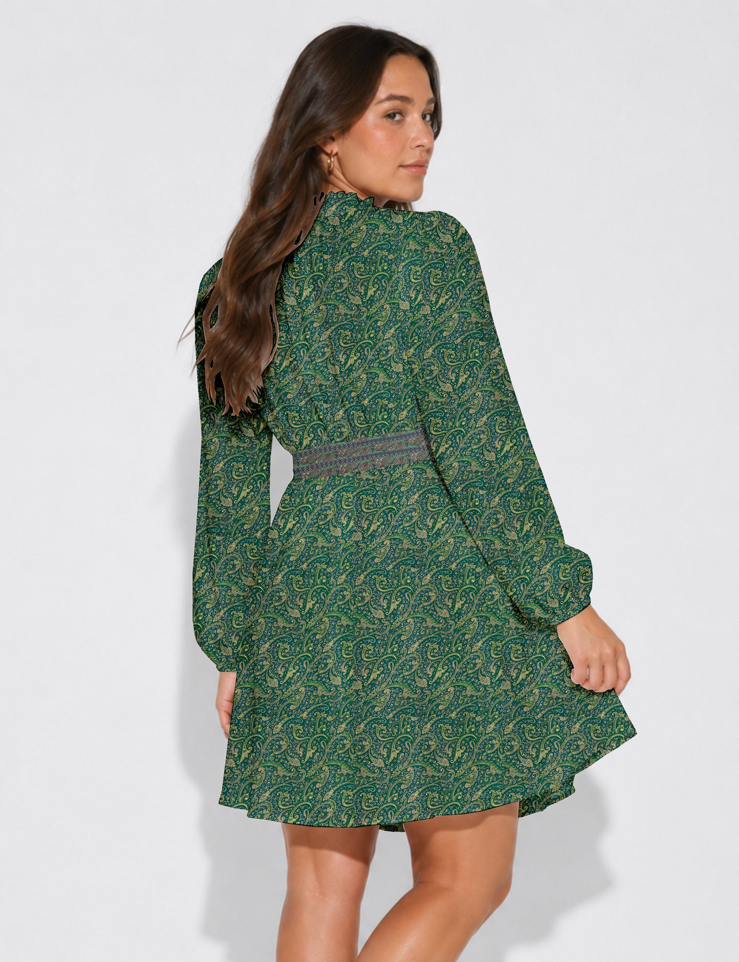 Swing dress with belt - Green Tropical