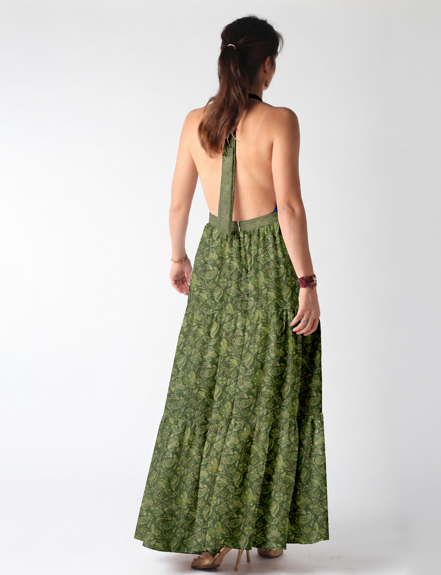 Halter neck maxi dress with tiered layers and elasticated back