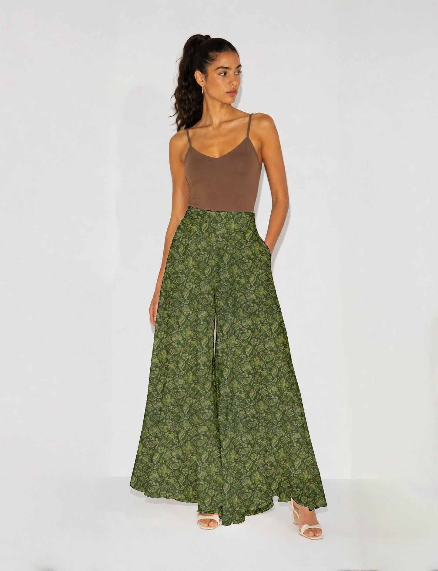Wide Leg Palazzo Trousers - Yellow Tropical