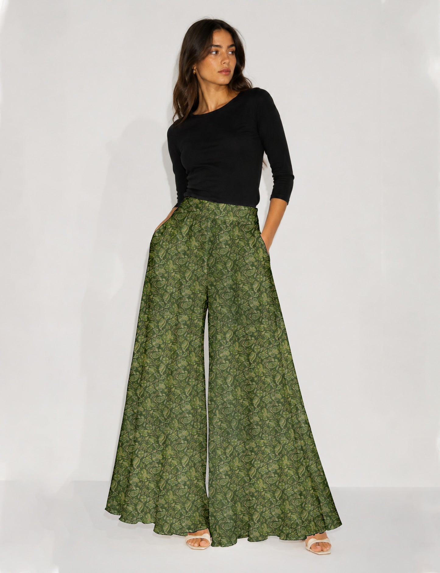 Wide Leg Palazzo Trousers - Yellow Tropical