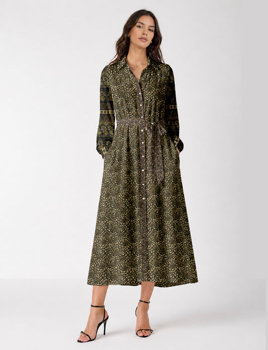 Long shirt dress - Green Tropical