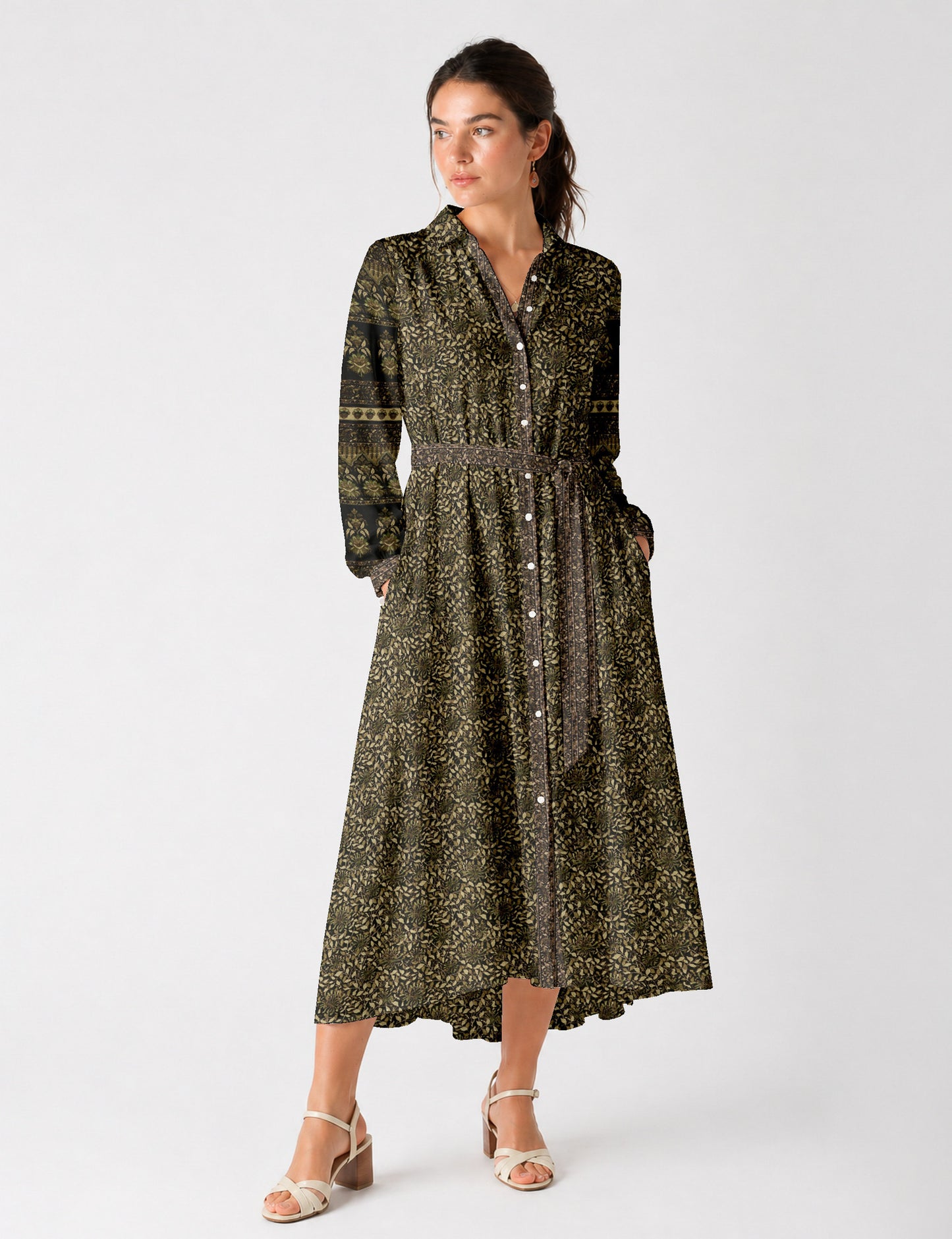 Long shirt dress - Green Tropical