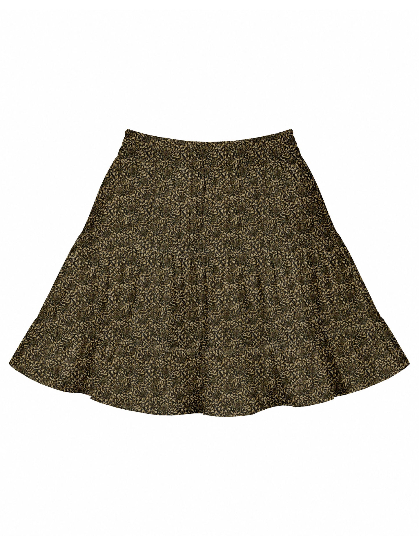 Short tiered skirt with a fitted waistband, knife pleats, softly flared silhouette, side seam pockets, and above-the-knee length.