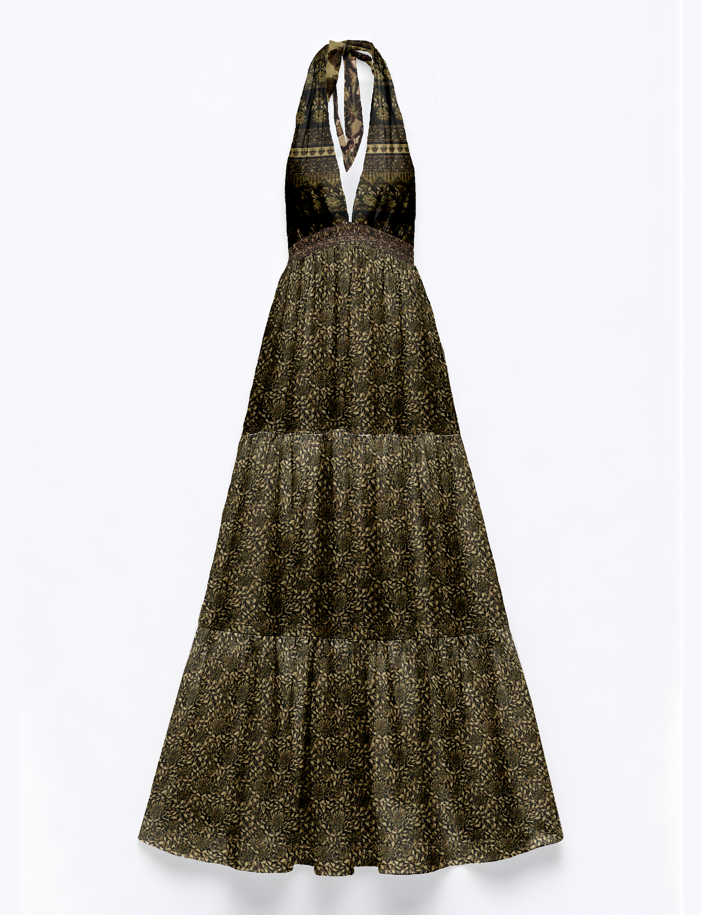 Flowy maxi tiered dress for vacations, brunch, and evening wear