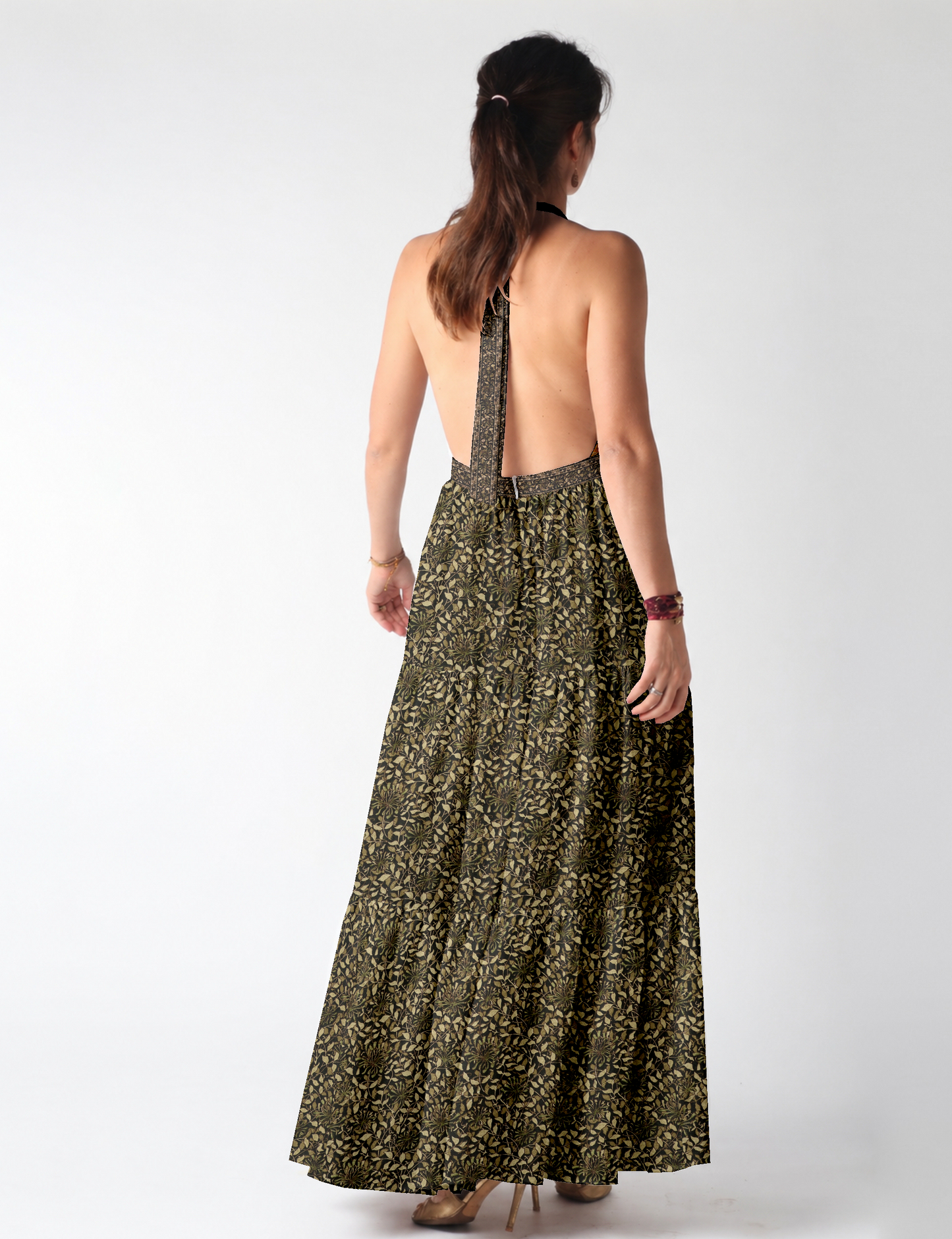 Halter neck maxi dress with tiered layers and elasticated back