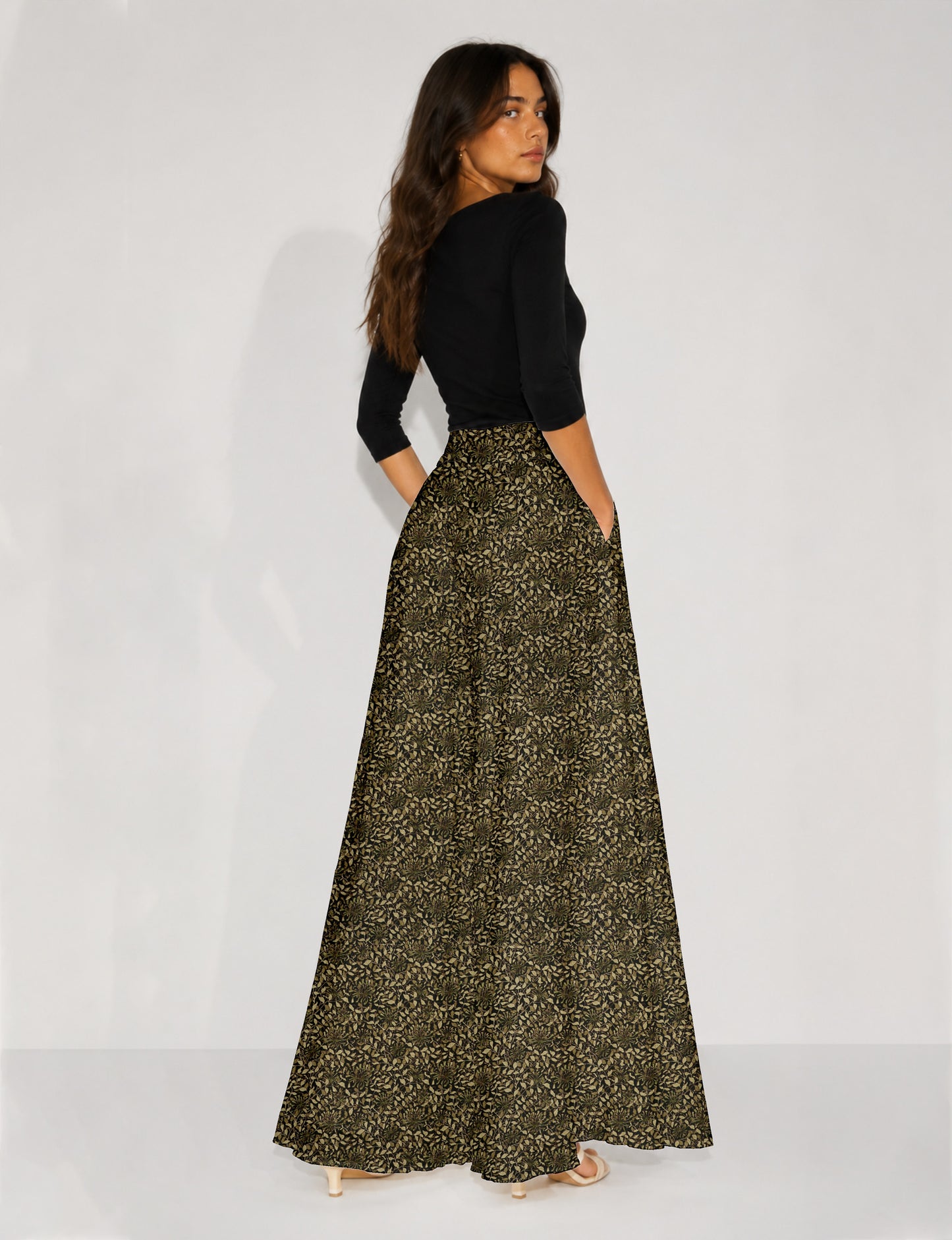 Wide Leg Palazzo Trousers - Green Tropical