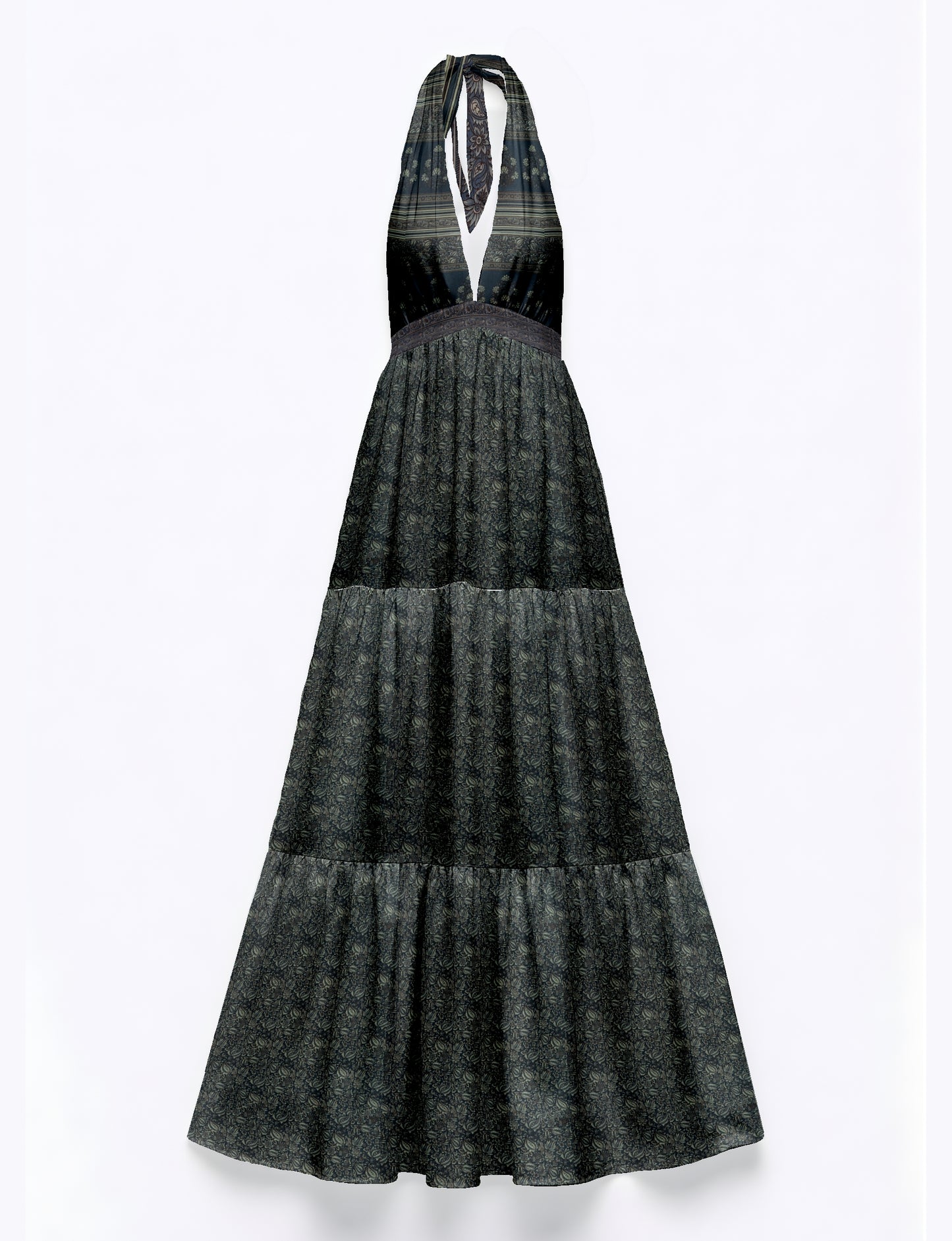Halter neck maxi dress with tiered layers and elasticated back