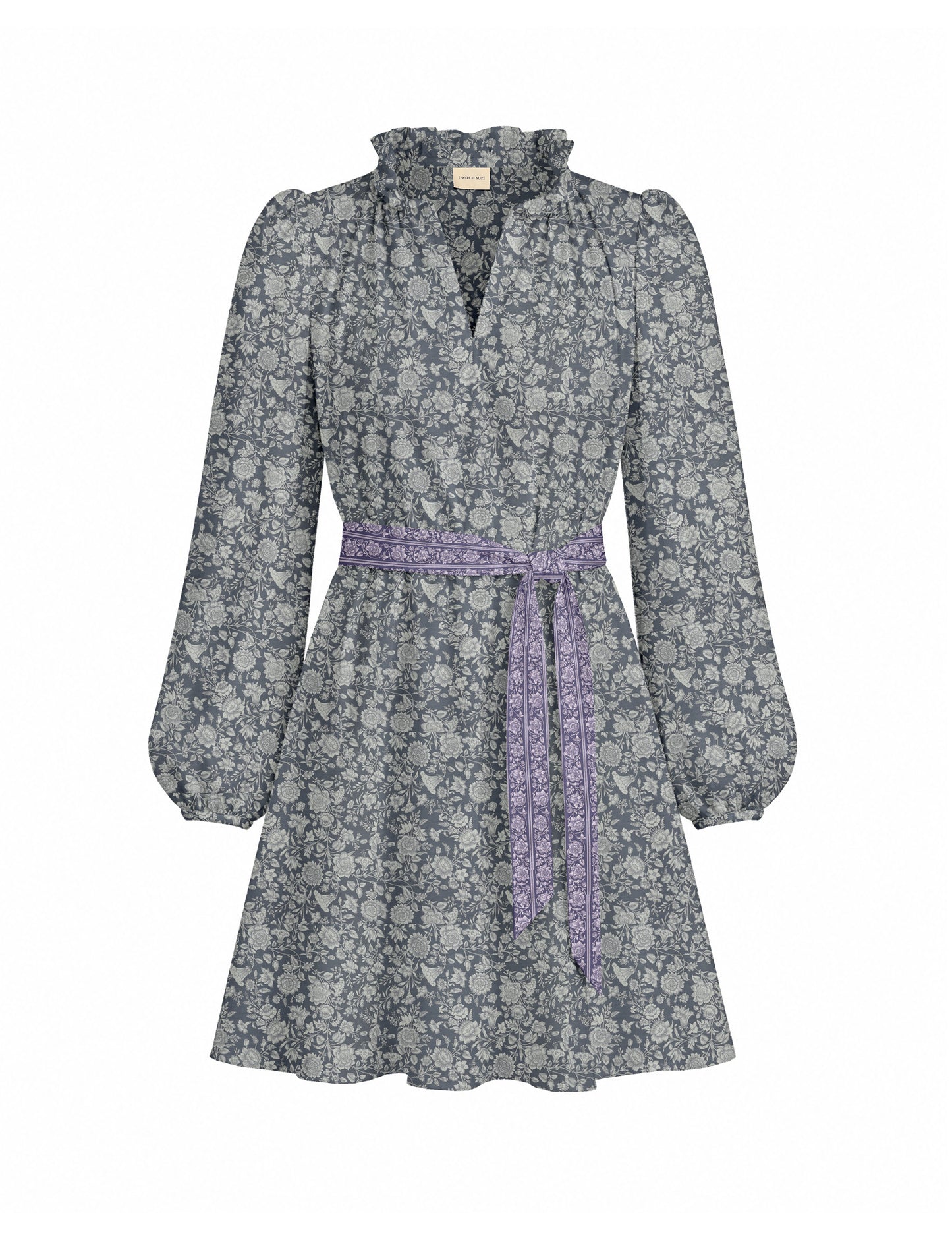Swing dress with belt - Grey Floral