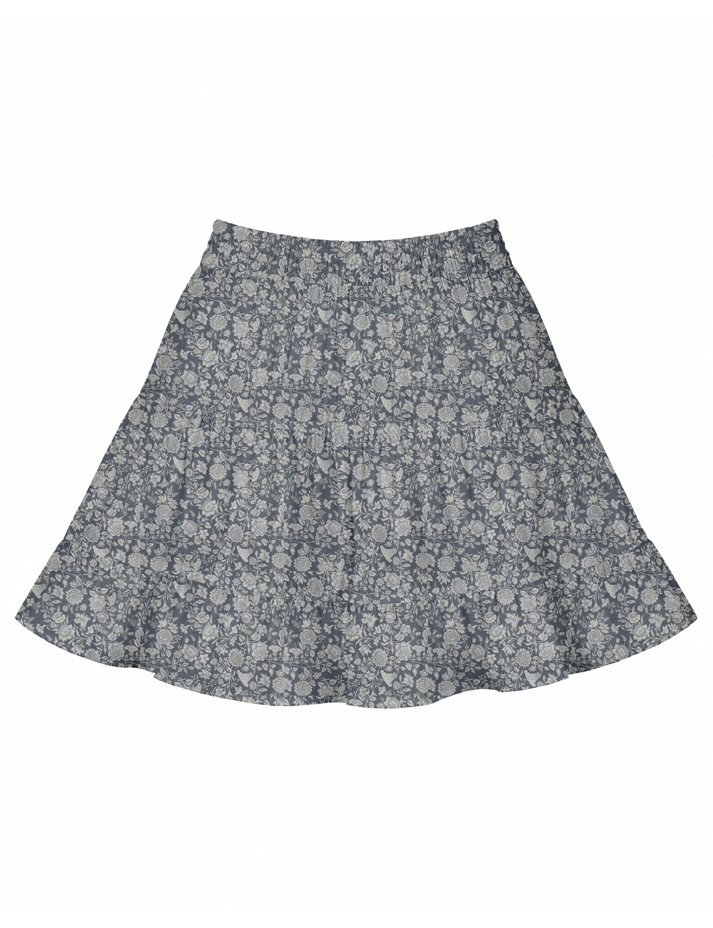 Short tiered skirt with a fitted waistband, knife pleats, softly flared silhouette, side seam pockets, and above-the-knee length.