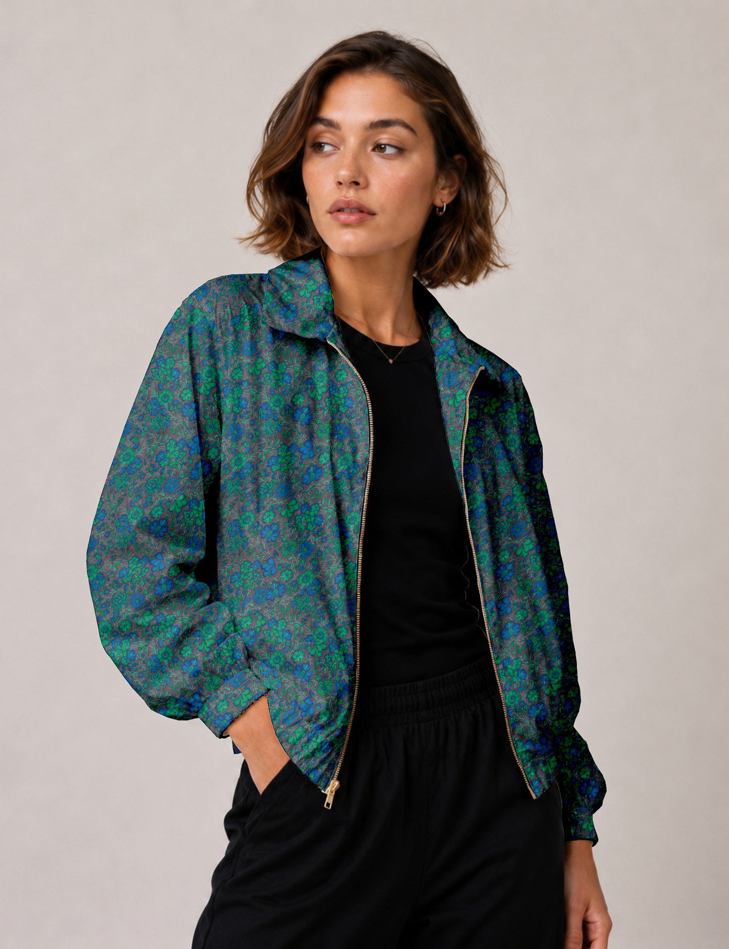 Bomber Jacket - Grey Floral