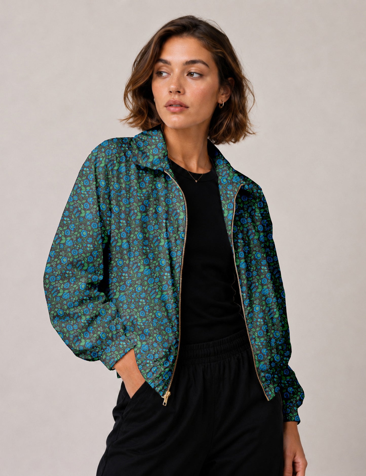 Bomber Jacket - Grey Floral