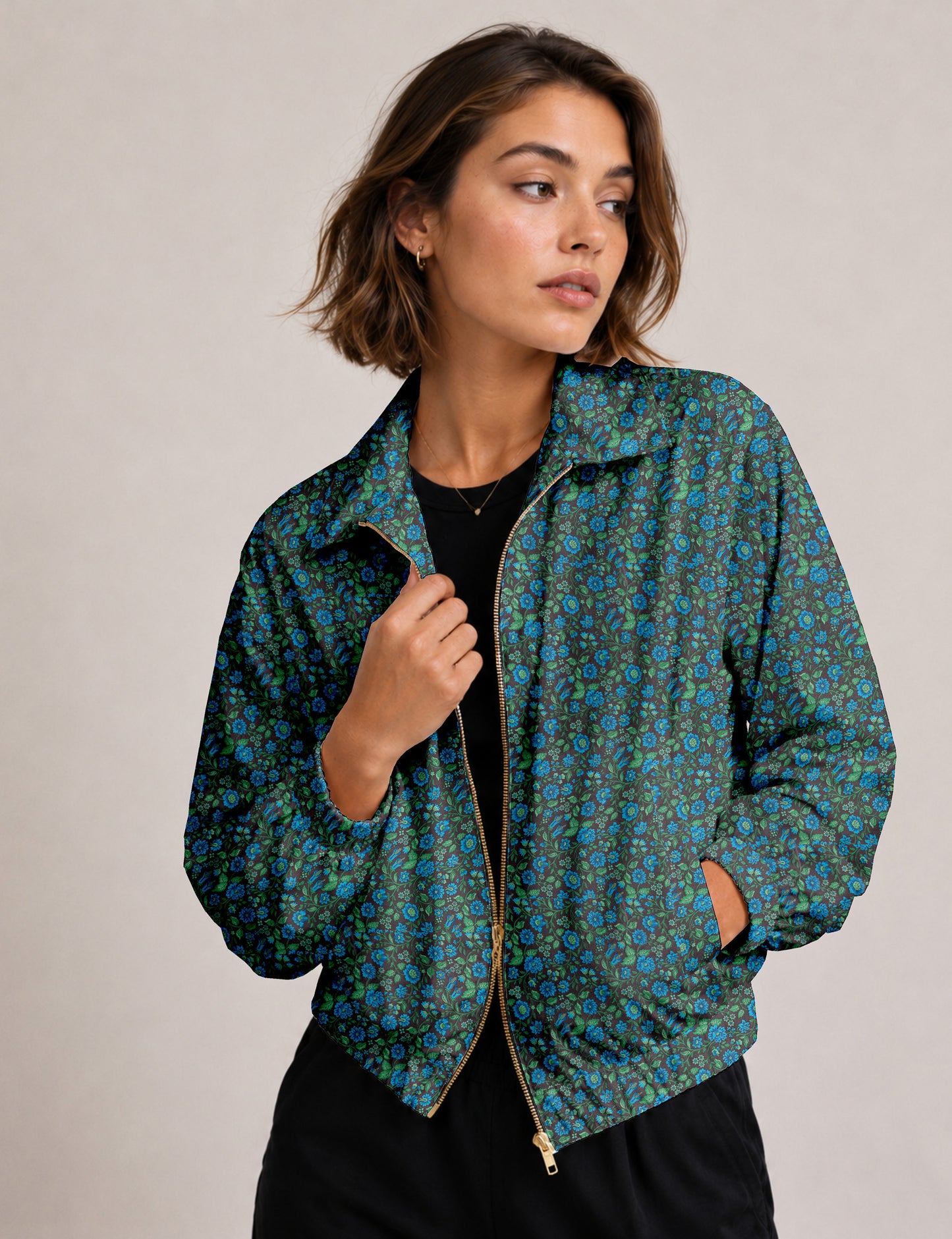 Bomber Jacket - Grey Floral