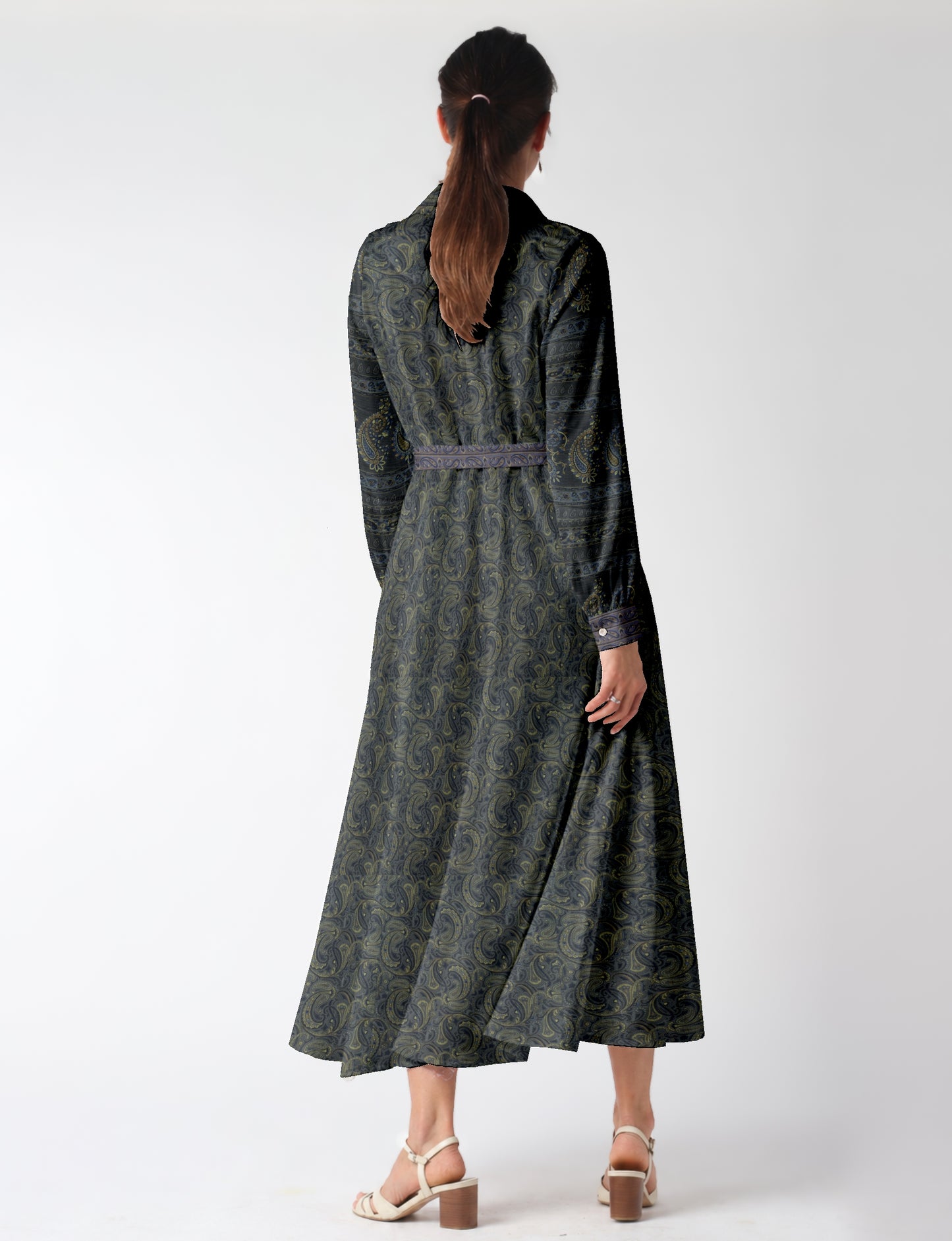 Flowing long shirt dress with relaxed fit and ankle-length design