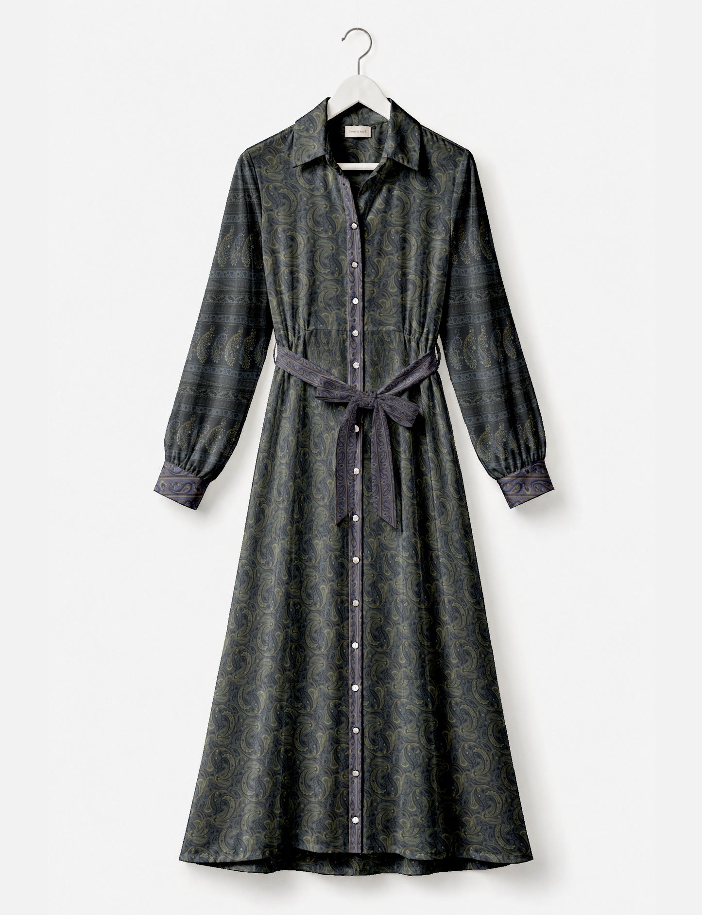 Flowing long shirt dress with relaxed fit and ankle-length design