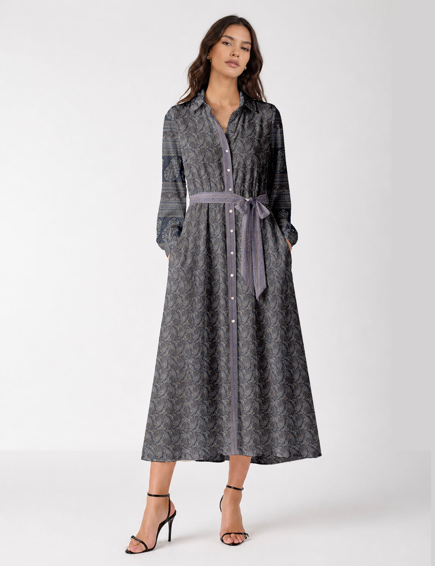 Long shirt dress - Grey Paisley