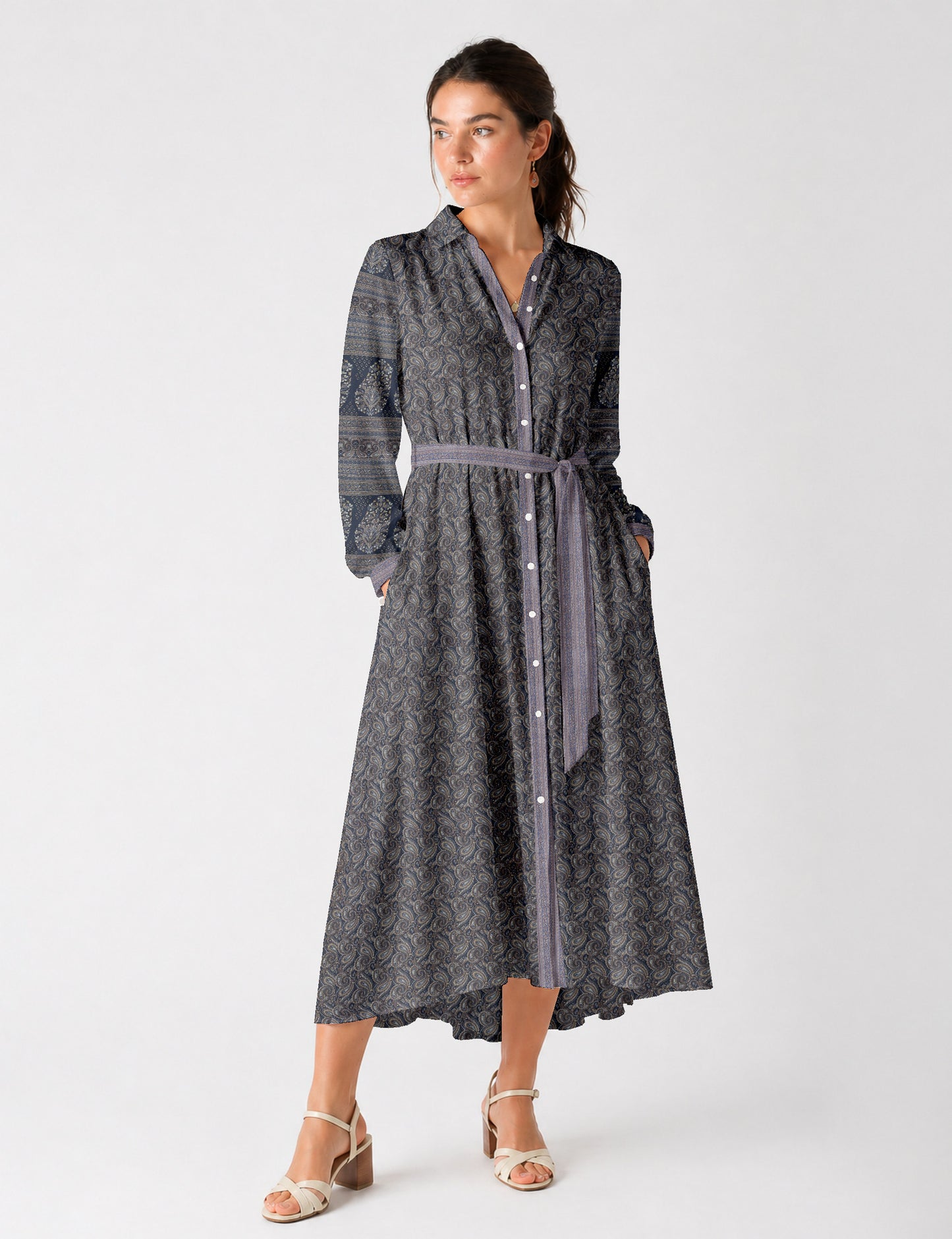 Long shirt dress - Grey Paisley