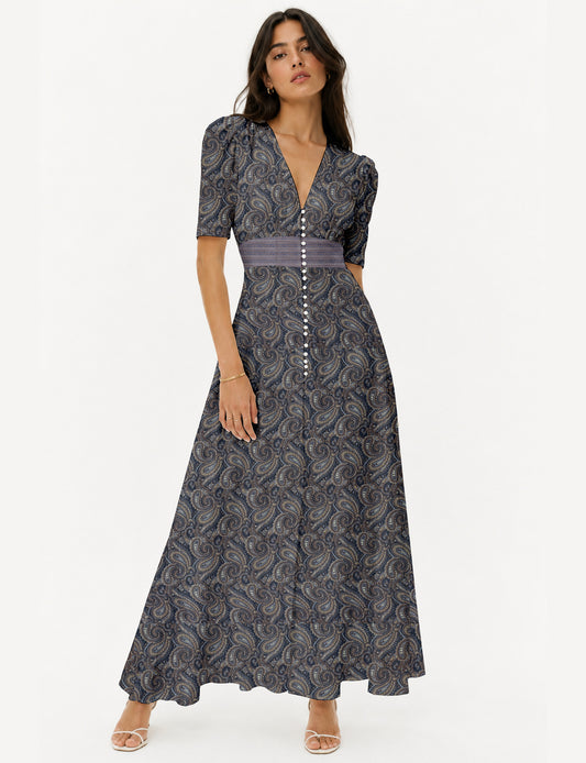 Maxi romantic dress - Grey Paisley