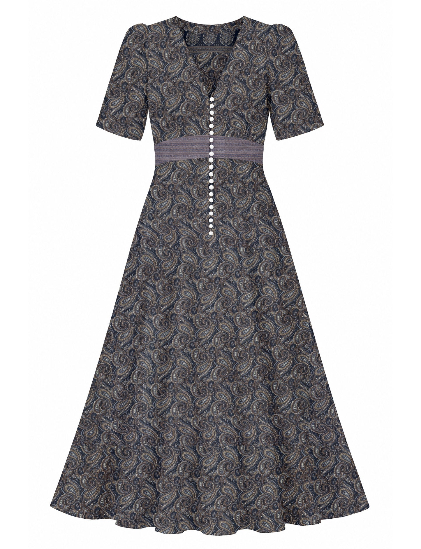 Maxi romantic dress - Grey Paisley