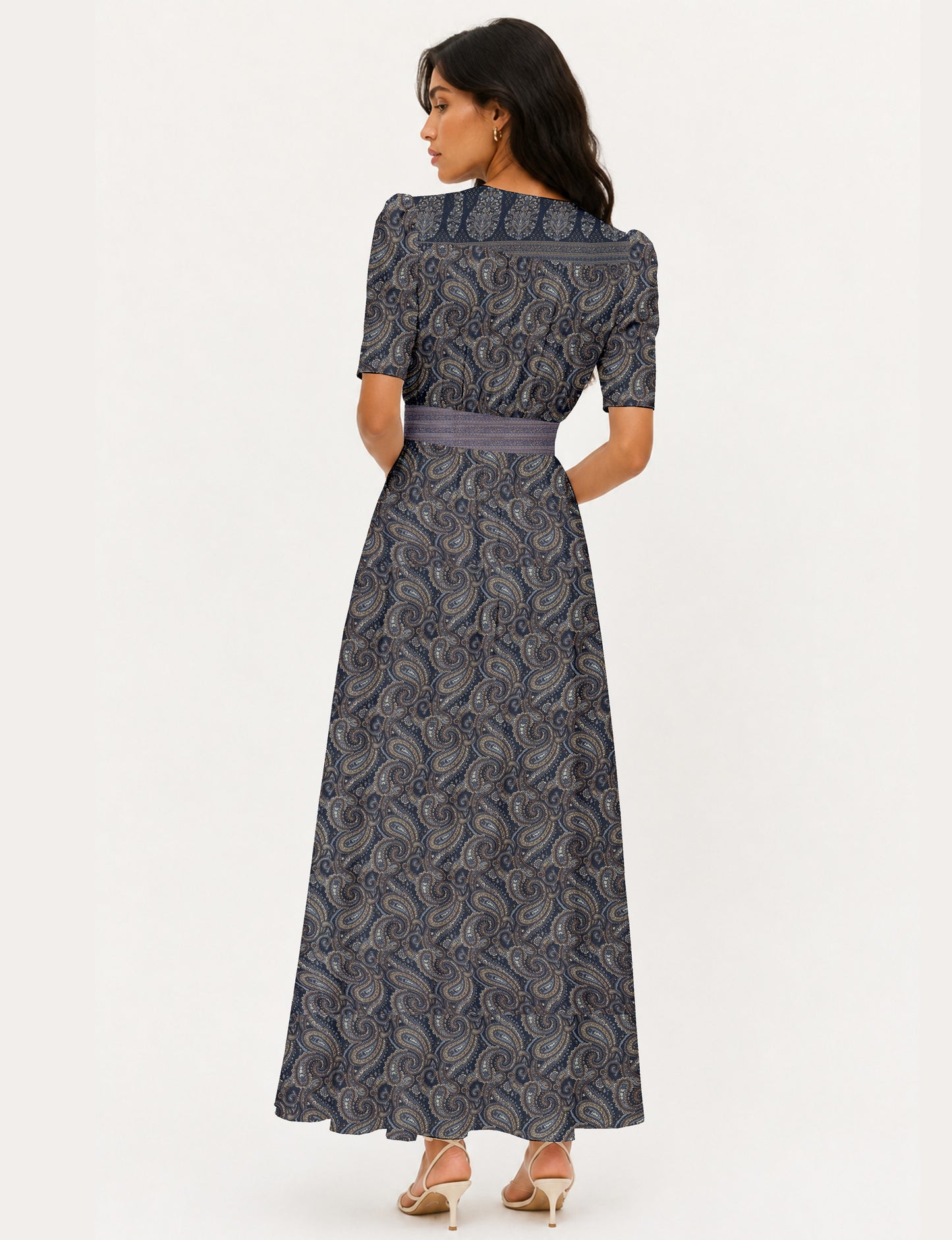 Maxi romantic dress - Grey Paisley