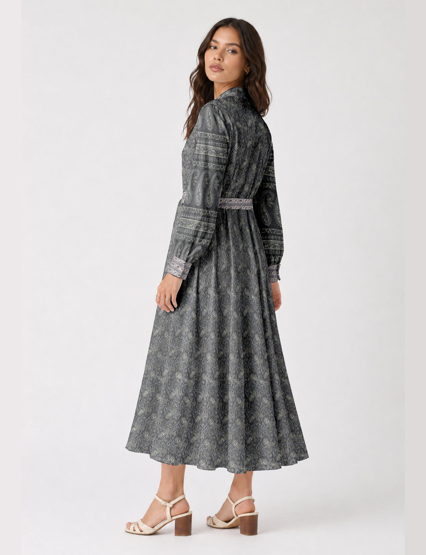 Long shirt dress - Grey Paisley