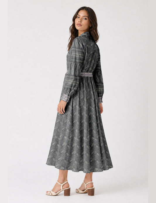 Long shirt dress - Grey Paisley