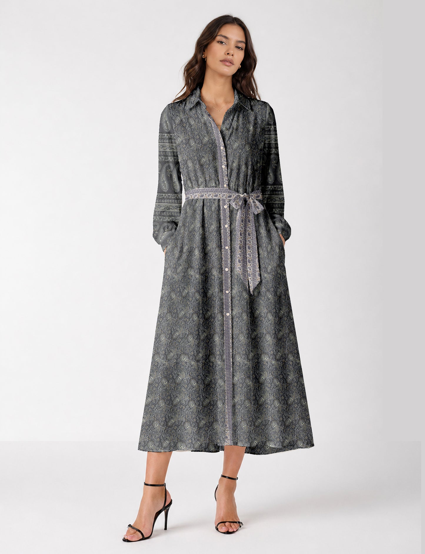 Long shirt dress - Grey Paisley
