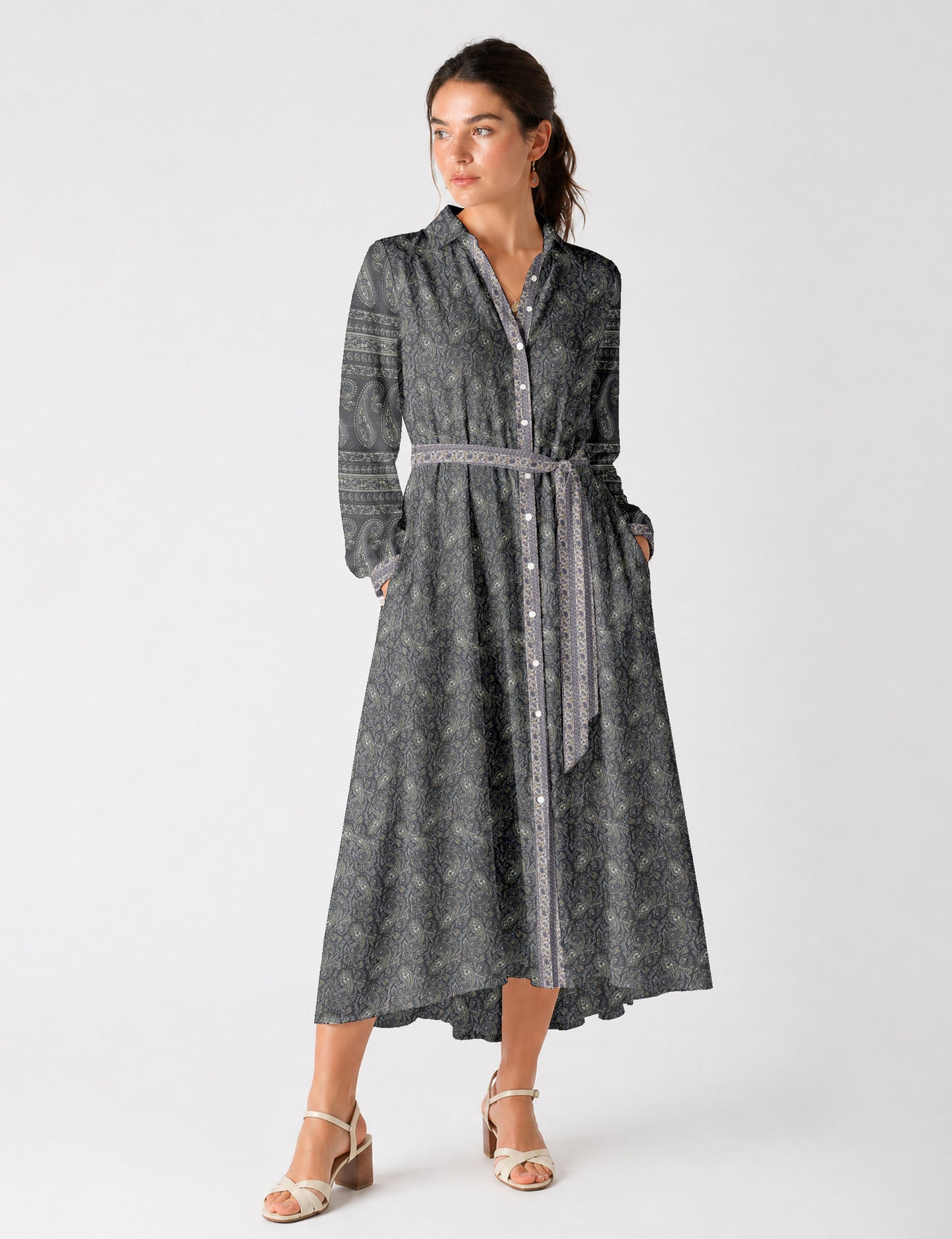 Long shirt dress - Grey Paisley