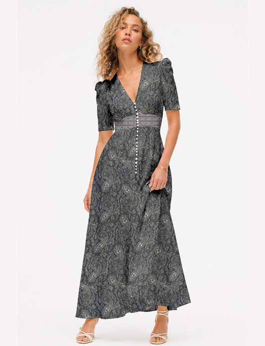 Maxi romantic dress - Grey Paisley