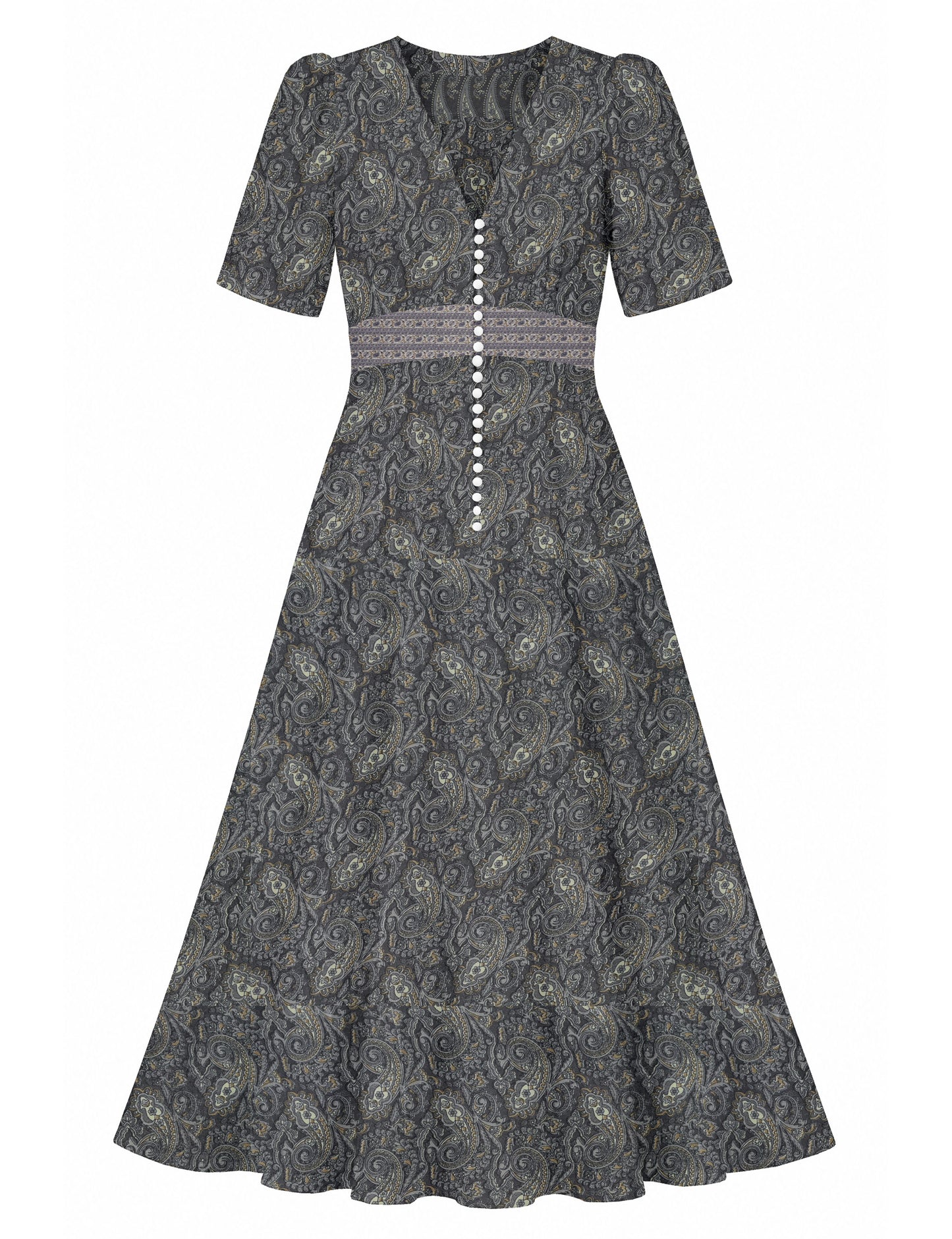 Maxi romantic dress - Grey Paisley