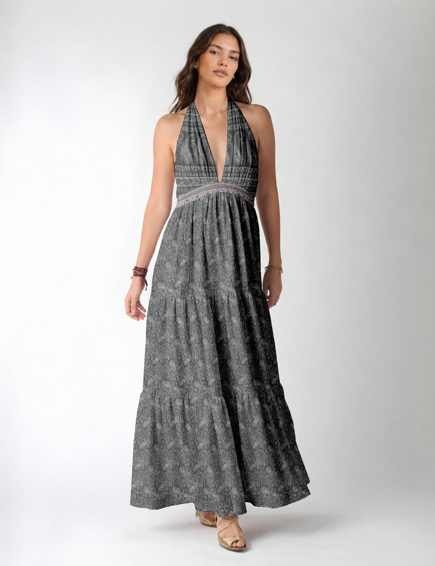 Flowy maxi tiered dress for vacations, brunch, and evening wear