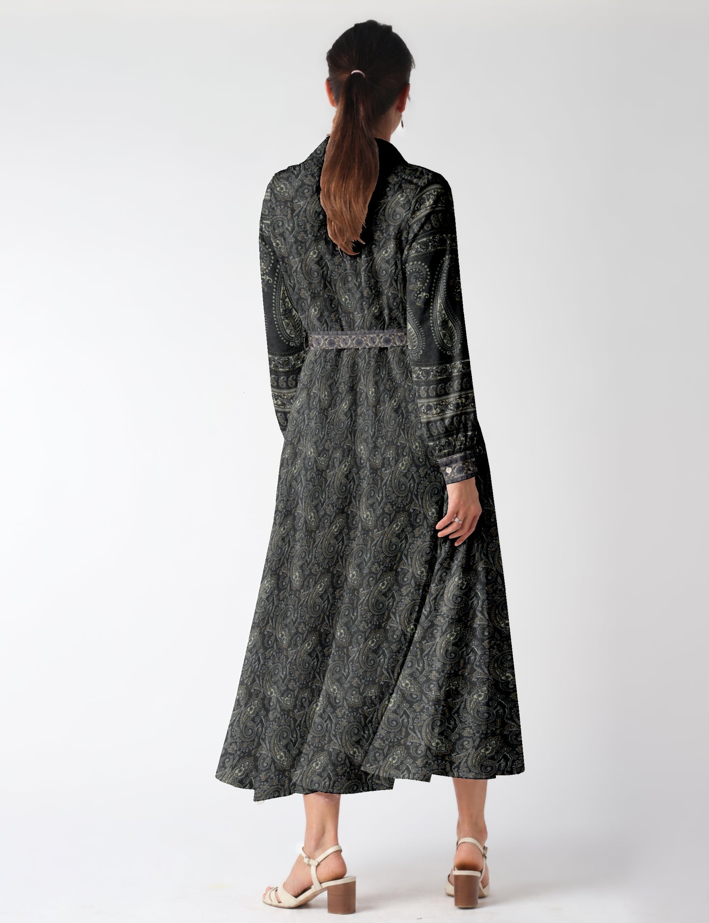 Long shirt dress by I was a Sari with A-line silhouette and tie belt