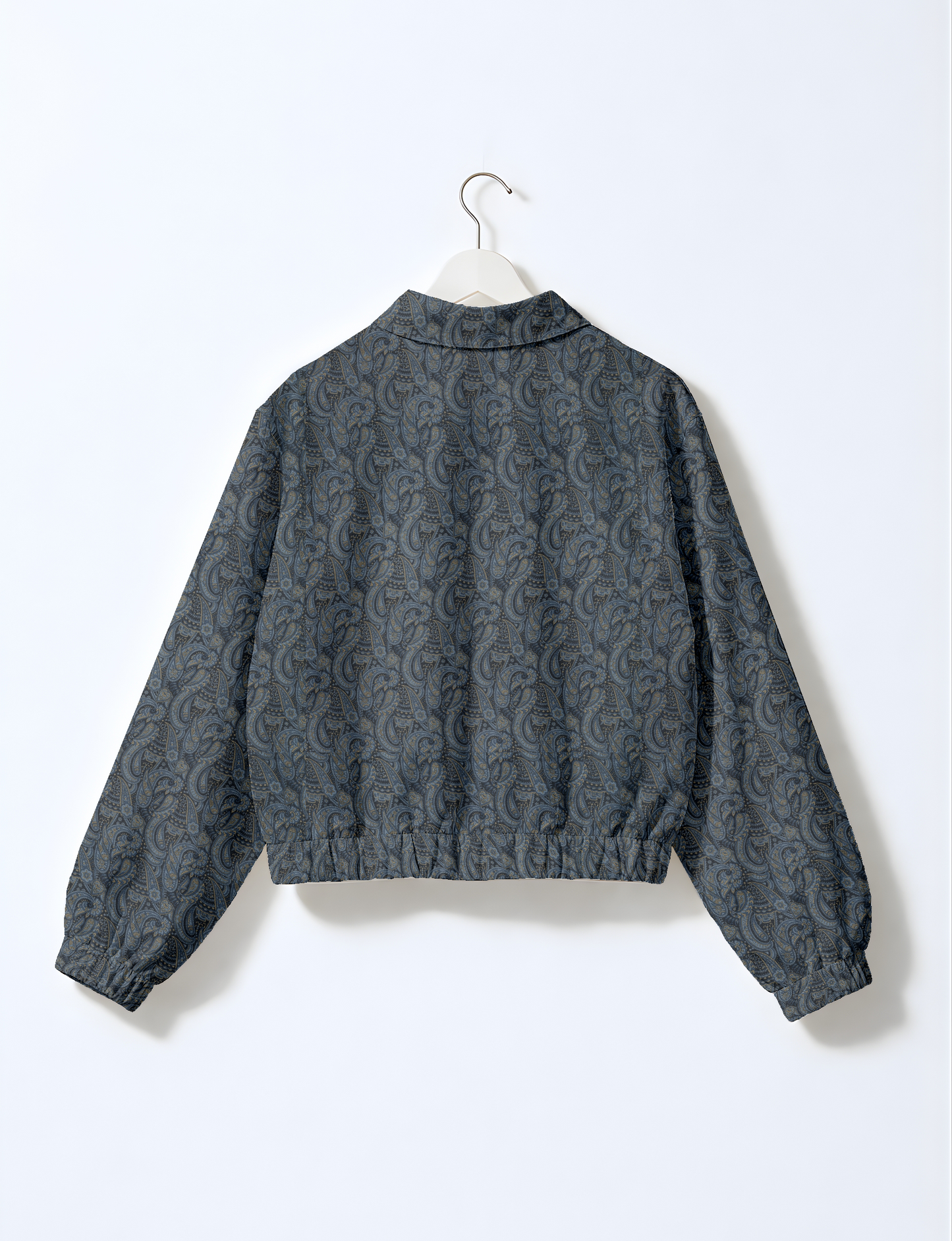 Love Bomber Jacket made from recycled fabric, featuring hand-stitched Aari embroidery. A unique piece of zero-waste clothing, part of the circular fashion movement. Designed with upcycled materials for a stylish yet environmentally friendly clothing choice.