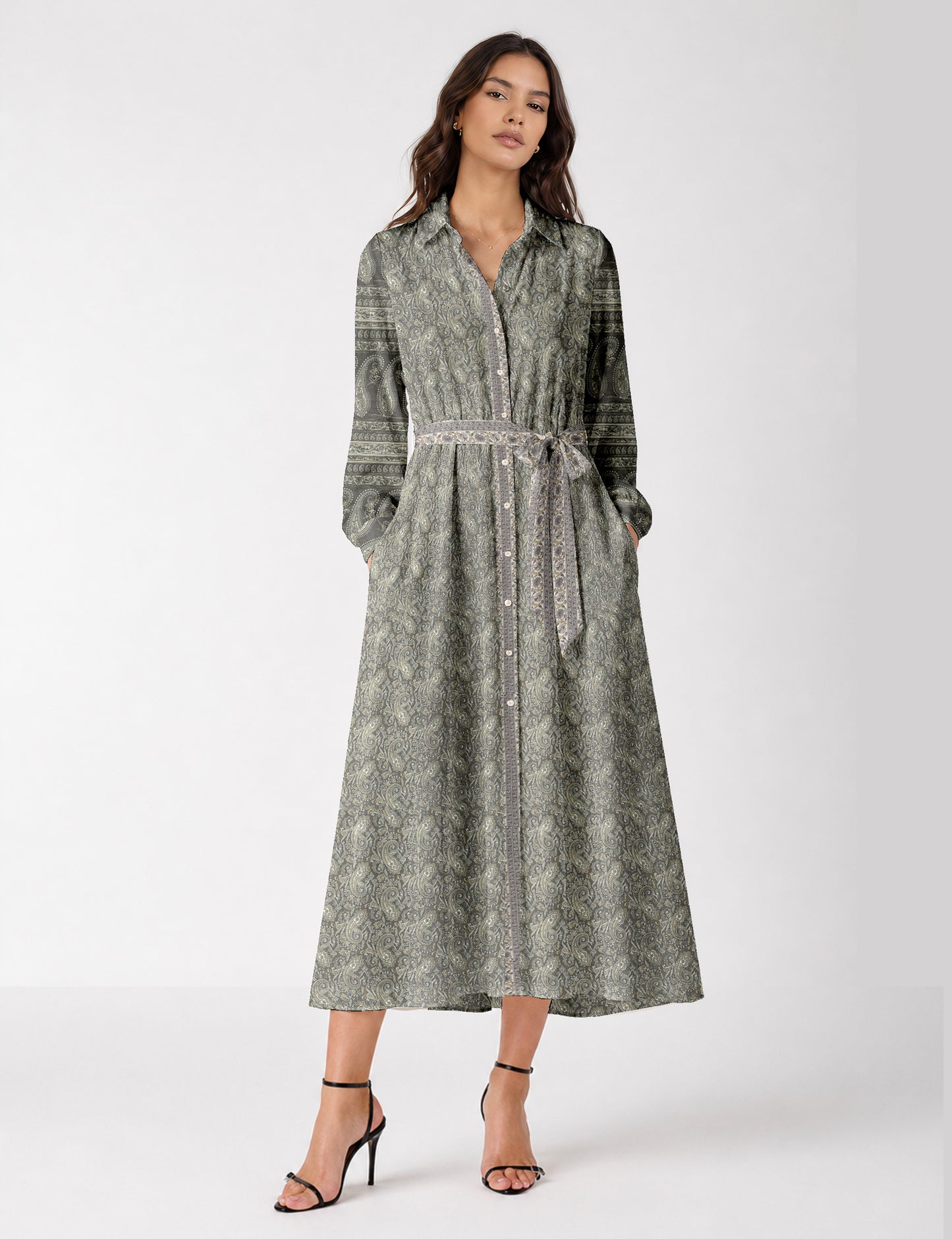Long shirt dress - Grey Paisley