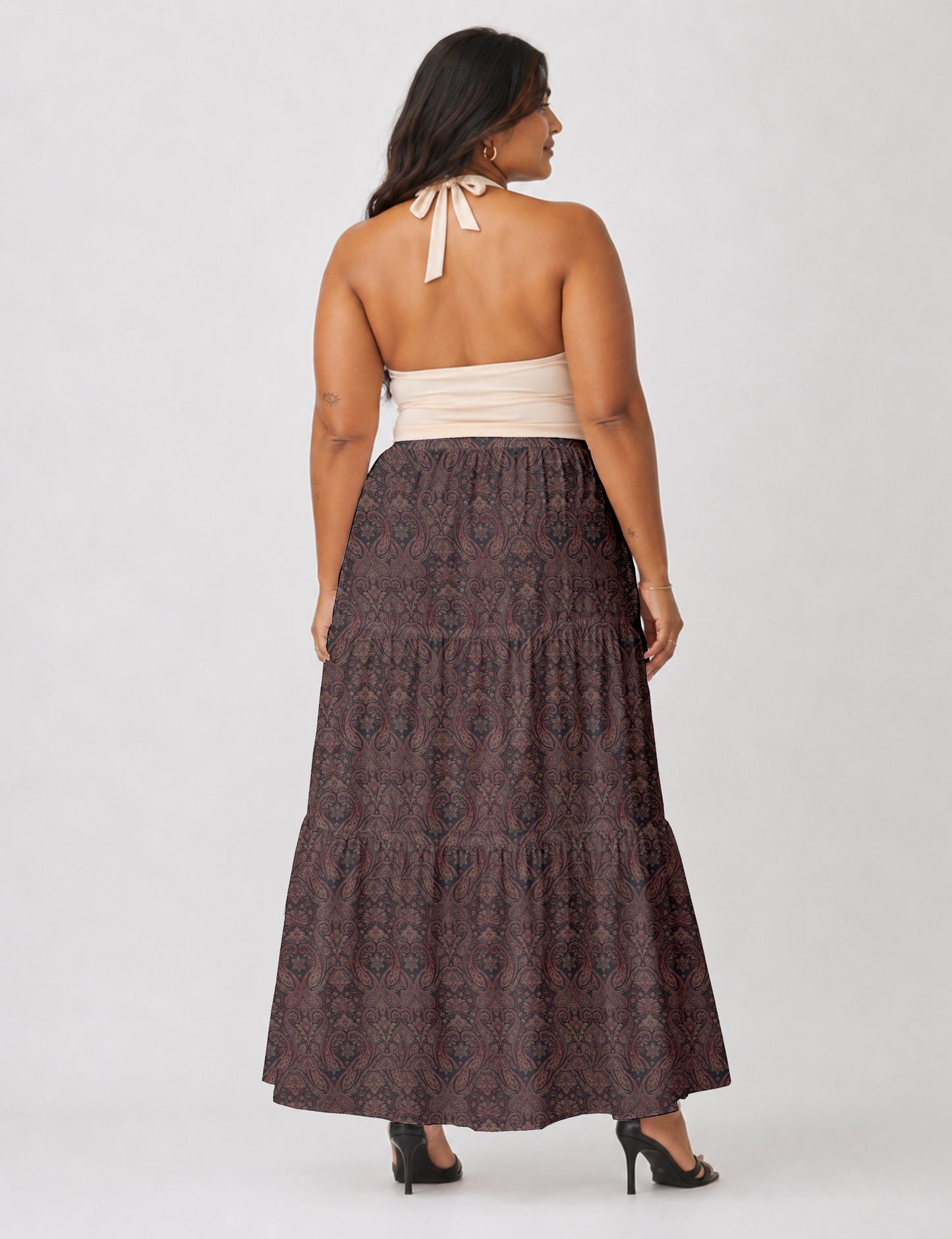 Midi Tiered Skirt - Grey Paisley