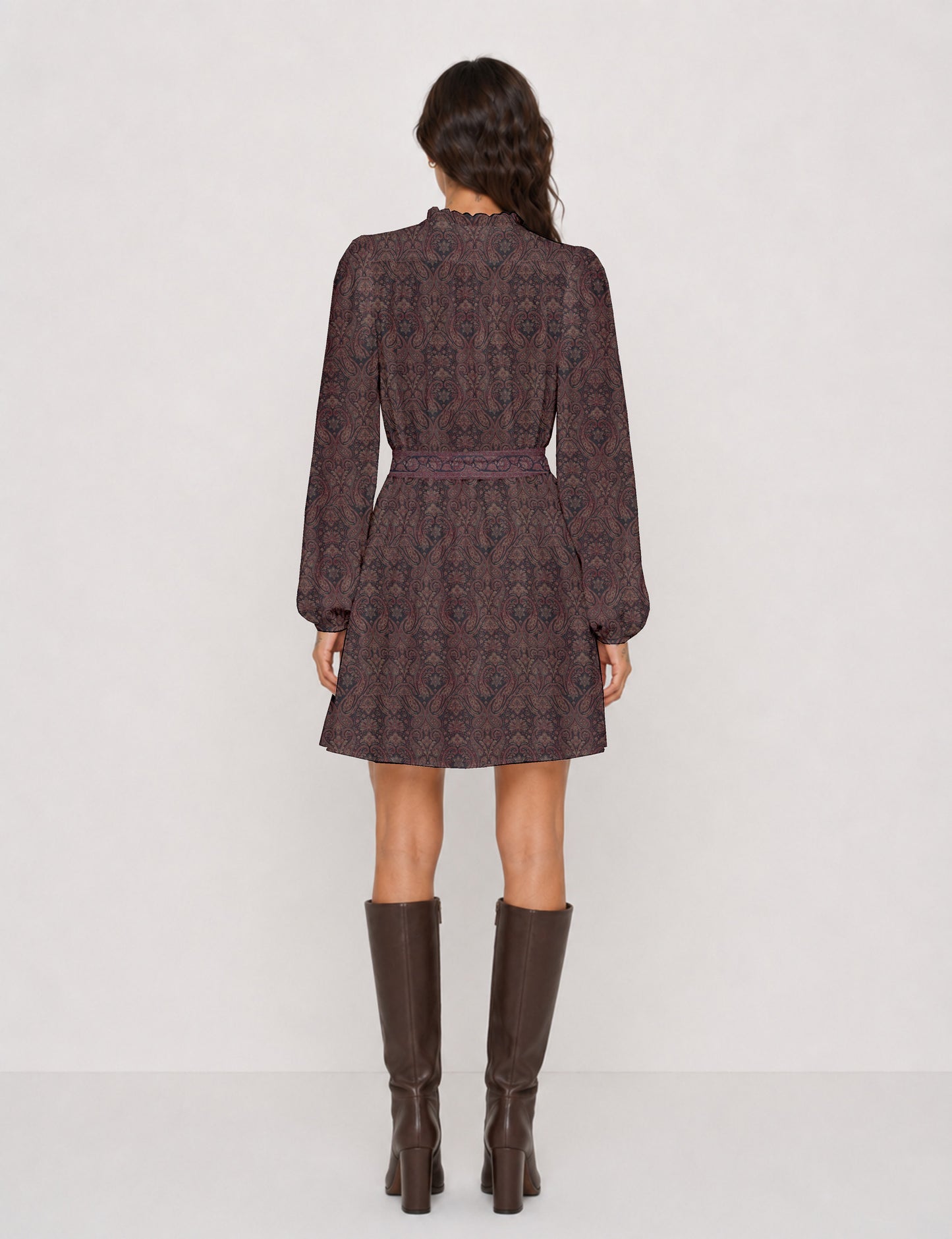Swing dress with belt - Grey Paisley