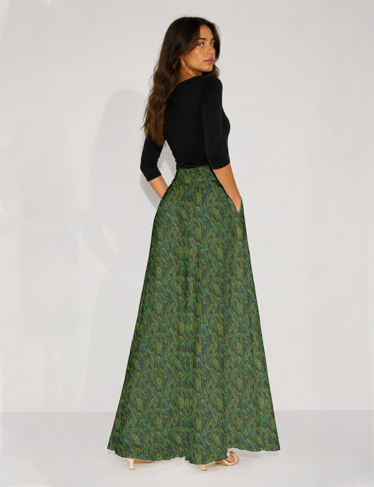 Wide Leg Palazzo Trousers - Grey Paisley