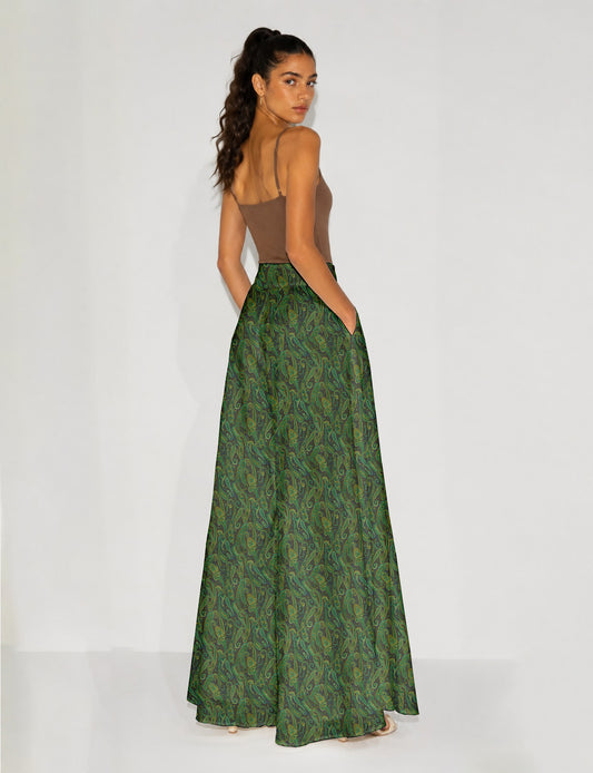 Wide Leg Palazzo Trousers - Grey Paisley