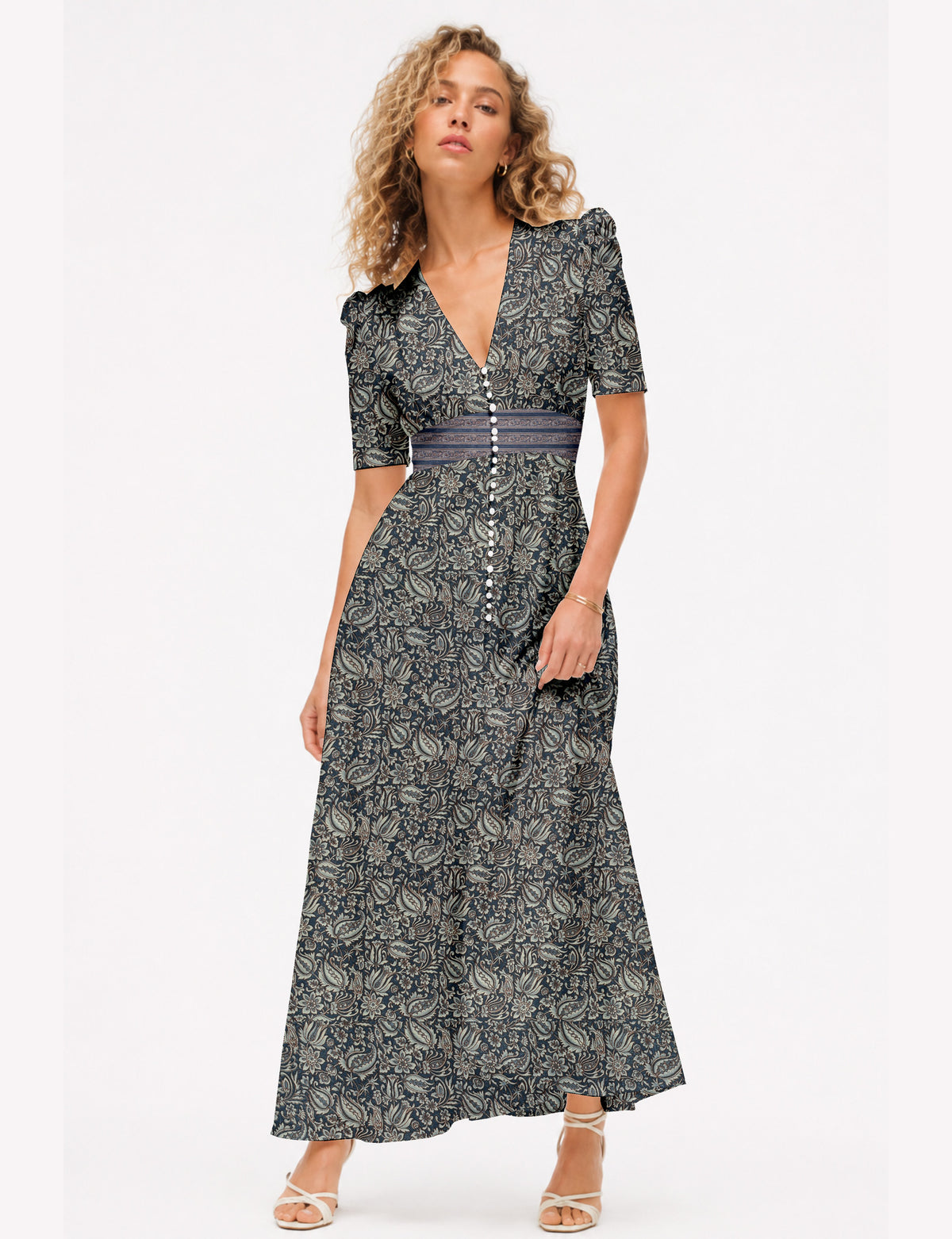 Maxi romantic dress - Grey Tropical