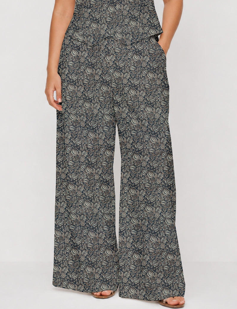 Wide leg pleated trouser - Grey Tropical