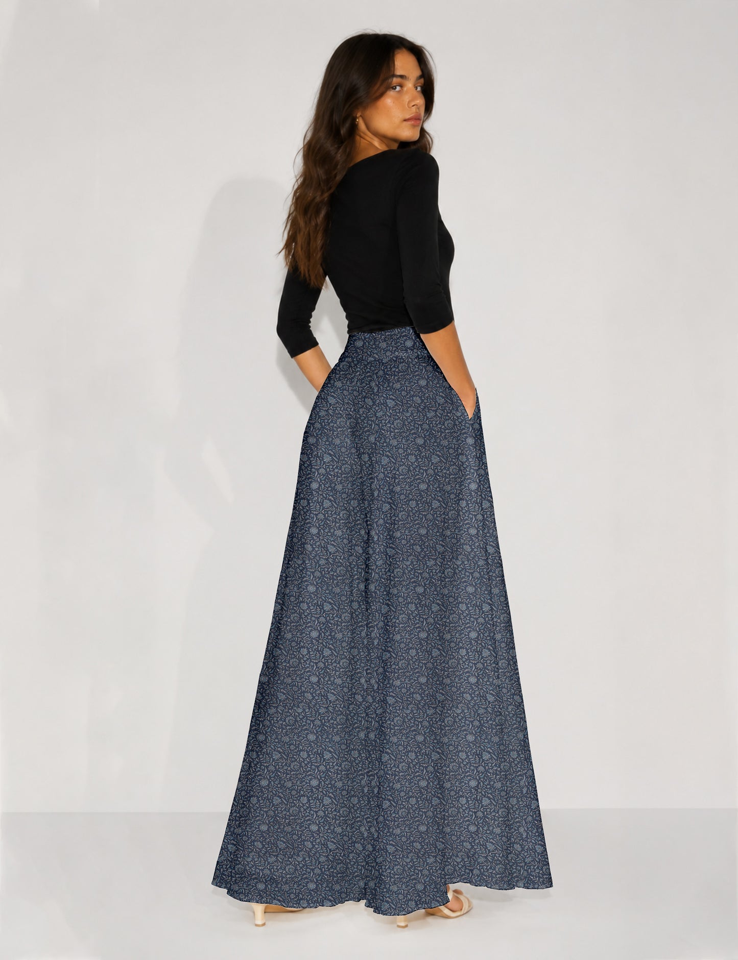 Wide Leg Palazzo Trousers - Grey Tropical