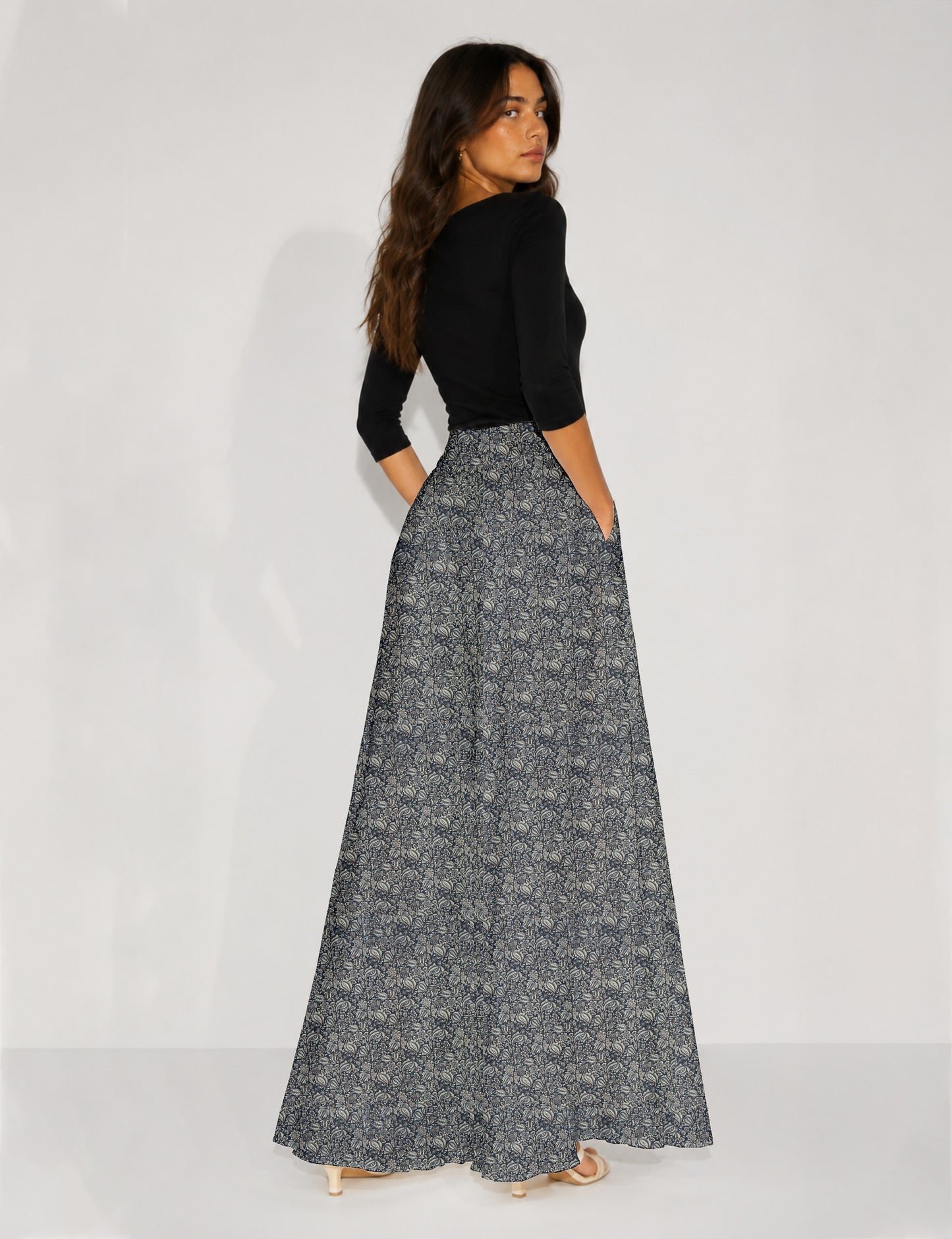 Wide Leg Palazzo Trousers - Grey Tropical